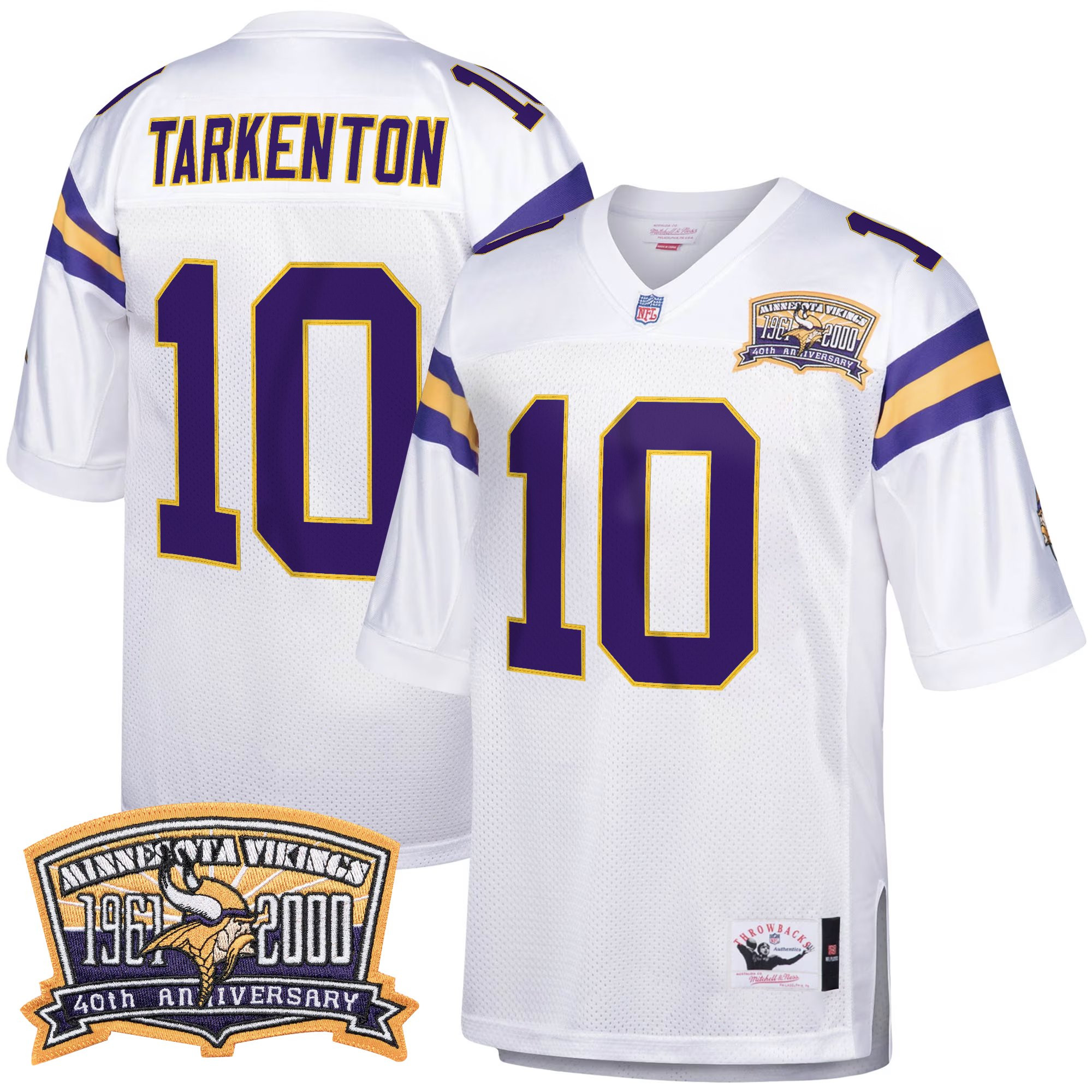 Fran Tarkenton Men's Minnesota Vikings Throwback Player White Retired Jersey - All Stitched