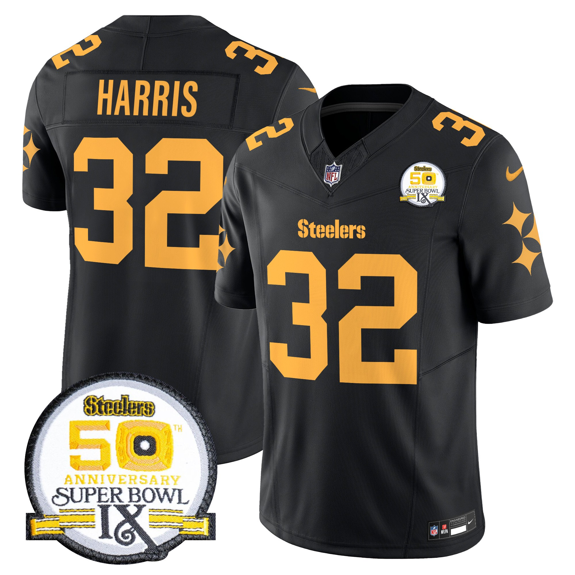 Franco Harris Men's Pittsburgh Steelers 50th Anniversary Of Super Bowl IX Patch Vapor Limited Color Rush Jersey - All Stitched