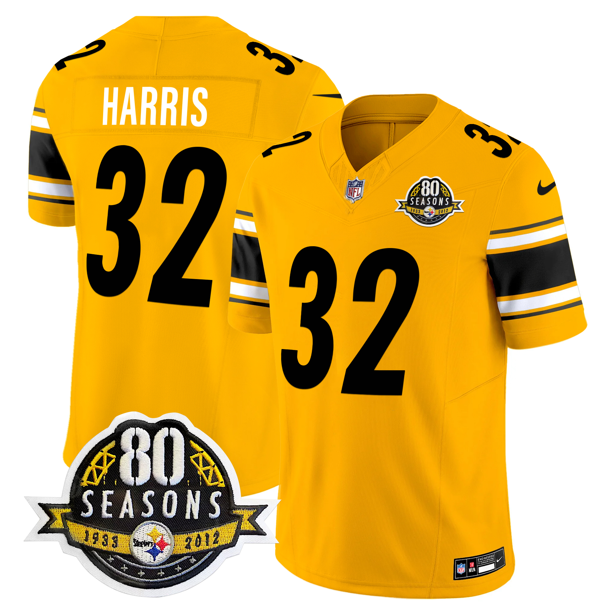Franco Harris Men's Pittsburgh Steelers 80th Anniversary Patch Vapor Limited Gold Jersey - All Stitched