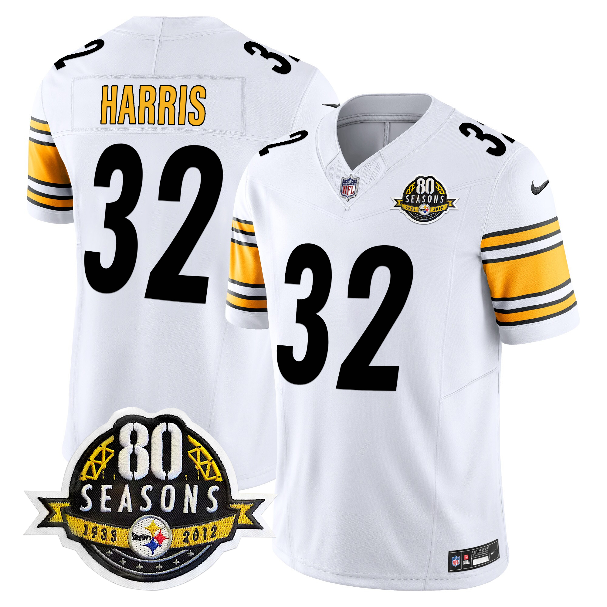 Franco Harris Men's Pittsburgh Steelers 80th Anniversary Patch Vapor Limited White Jersey - All Stitched