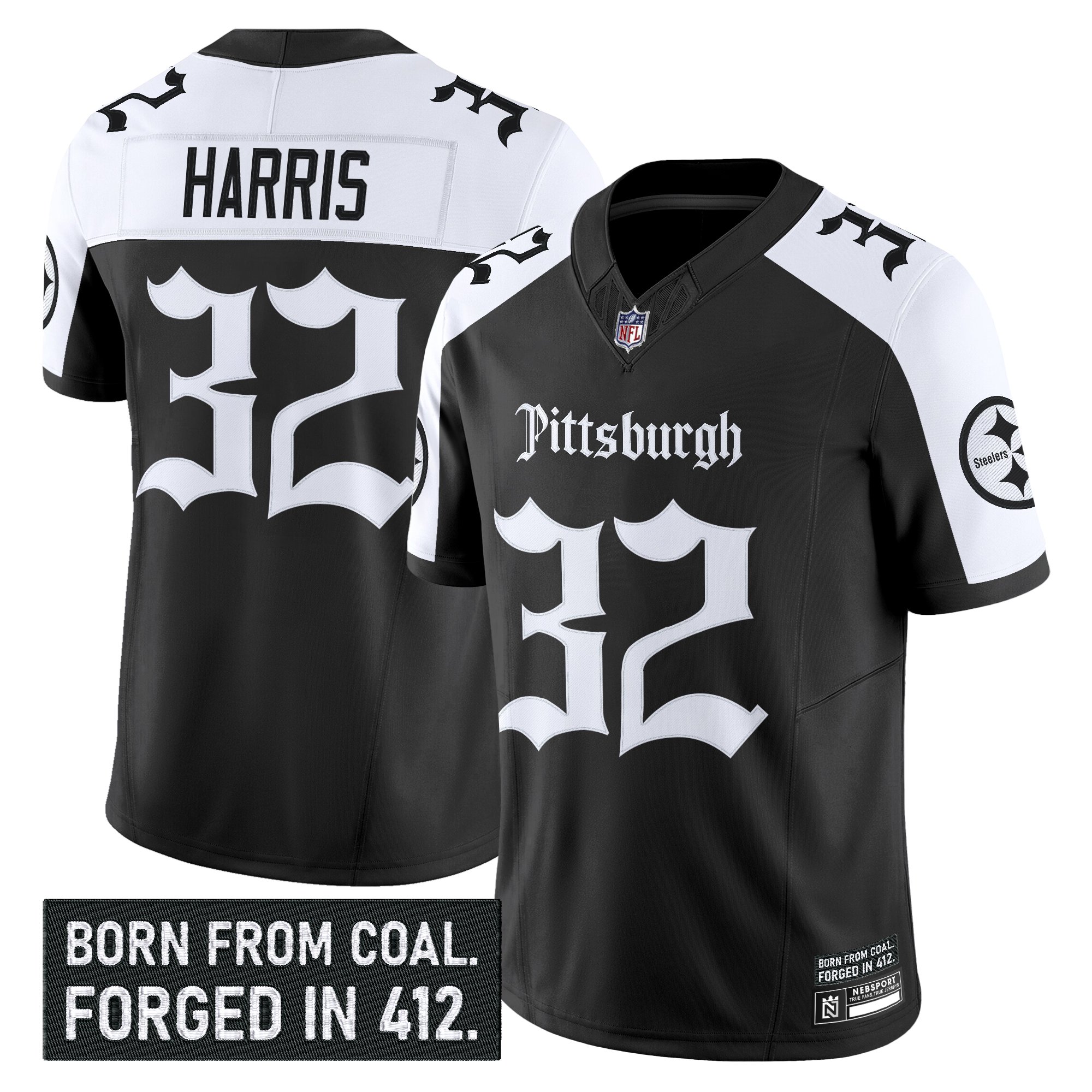 Franco Harris Men's Pittsburgh Steelers 'Gothic Steel City Edition' Vapor Limited Alternate Jersey - All Stitched
