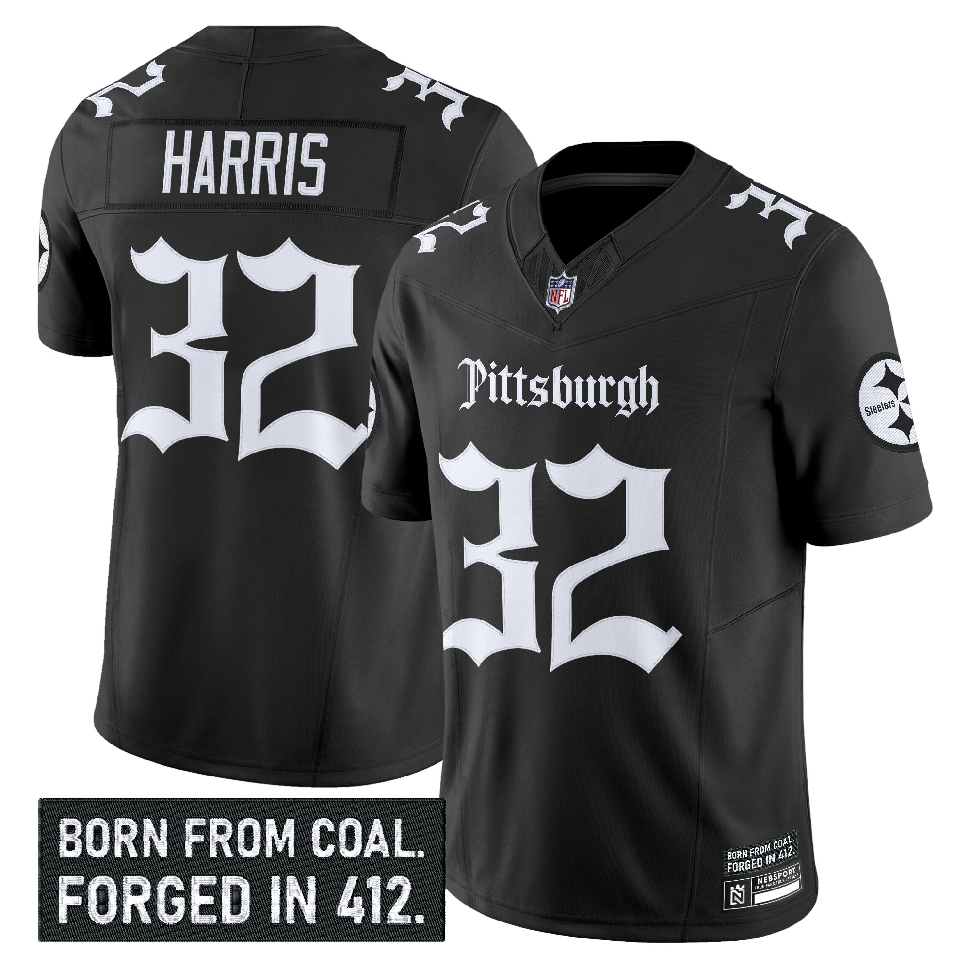 Franco Harris Men's Pittsburgh Steelers 'Gothic Steel City Edition' Vapor Limited Black Jersey - All Stitched
