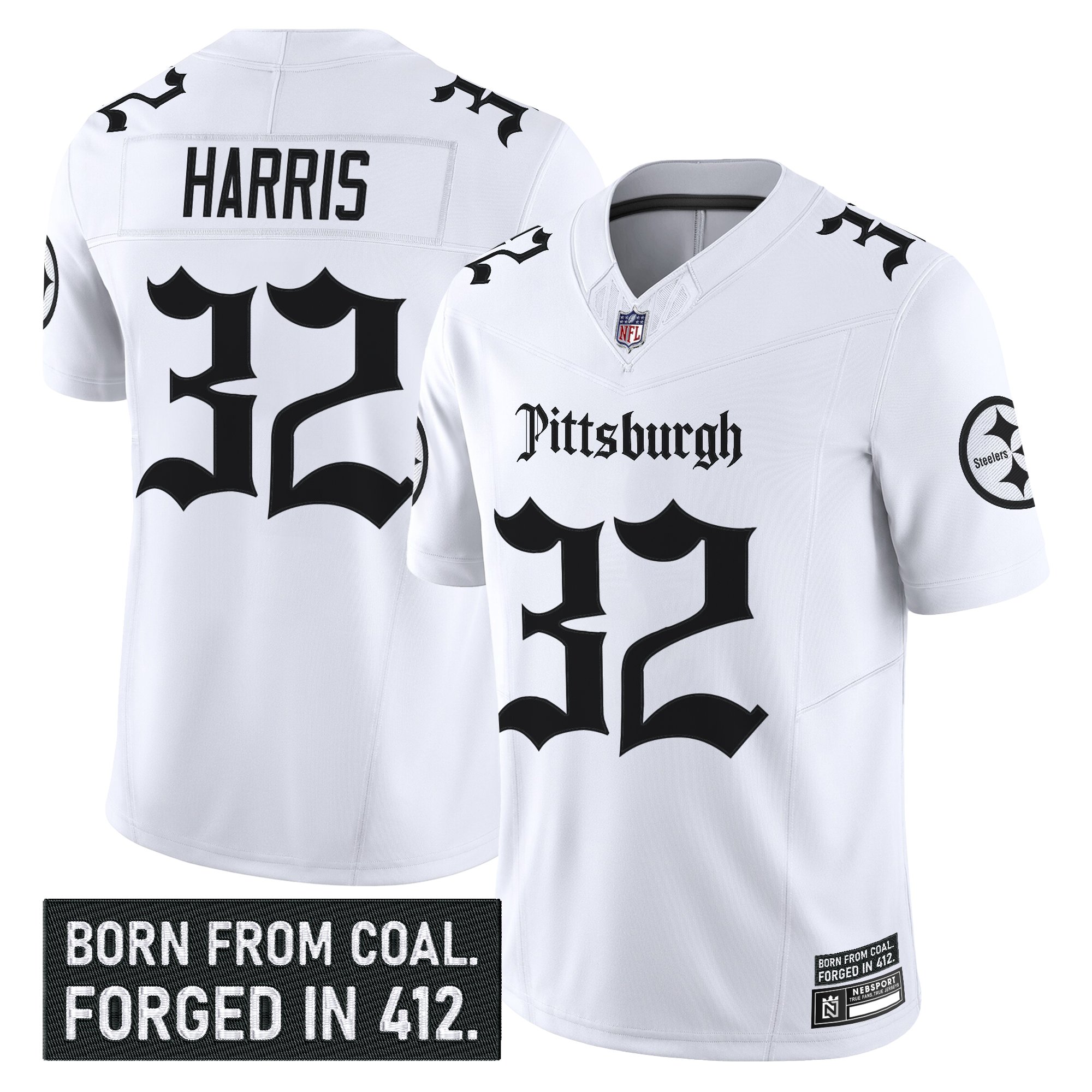Franco Harris Men's Pittsburgh Steelers 'Gothic Steel City Edition' Vapor Limited White Jersey - All Stitched