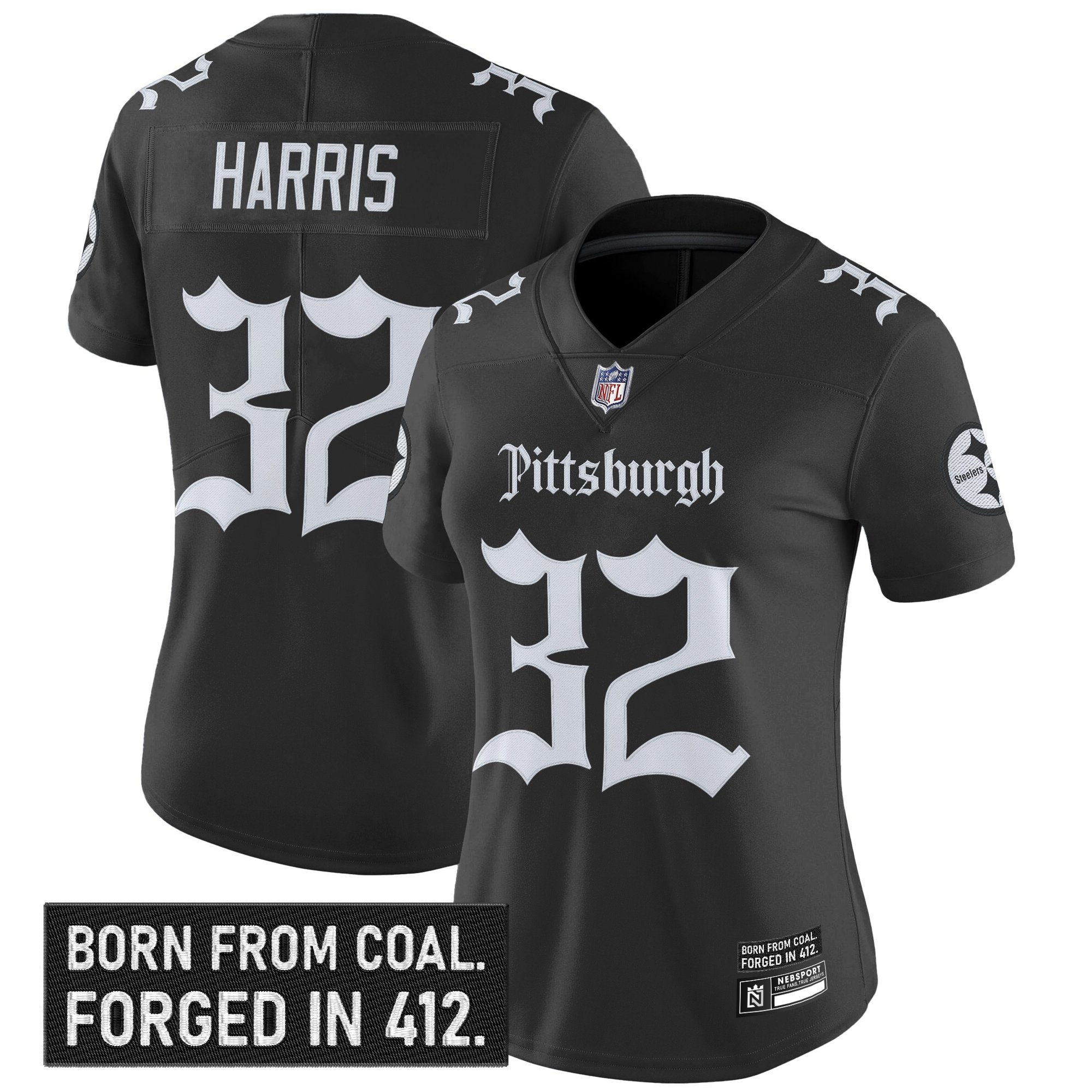 Franco Harris Women's Pittsburgh Steelers 'Gothic Steel City Edition' Vapor Limited Black Jersey - All Stitched