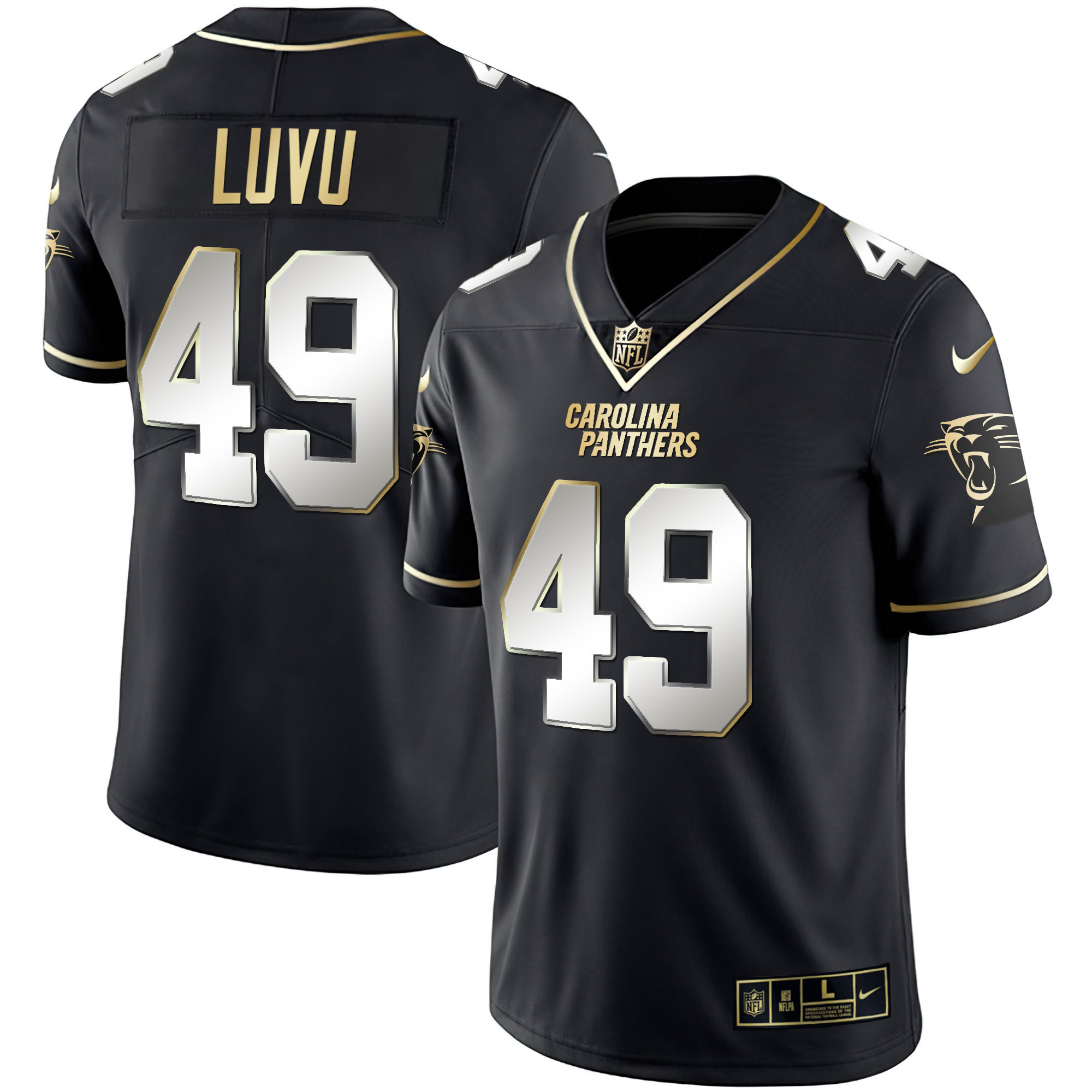 Frankie Luvu Men's Carolina Panthers Black Gold & White Gold Vapor Limited Black Limited Jersey - All Stitched