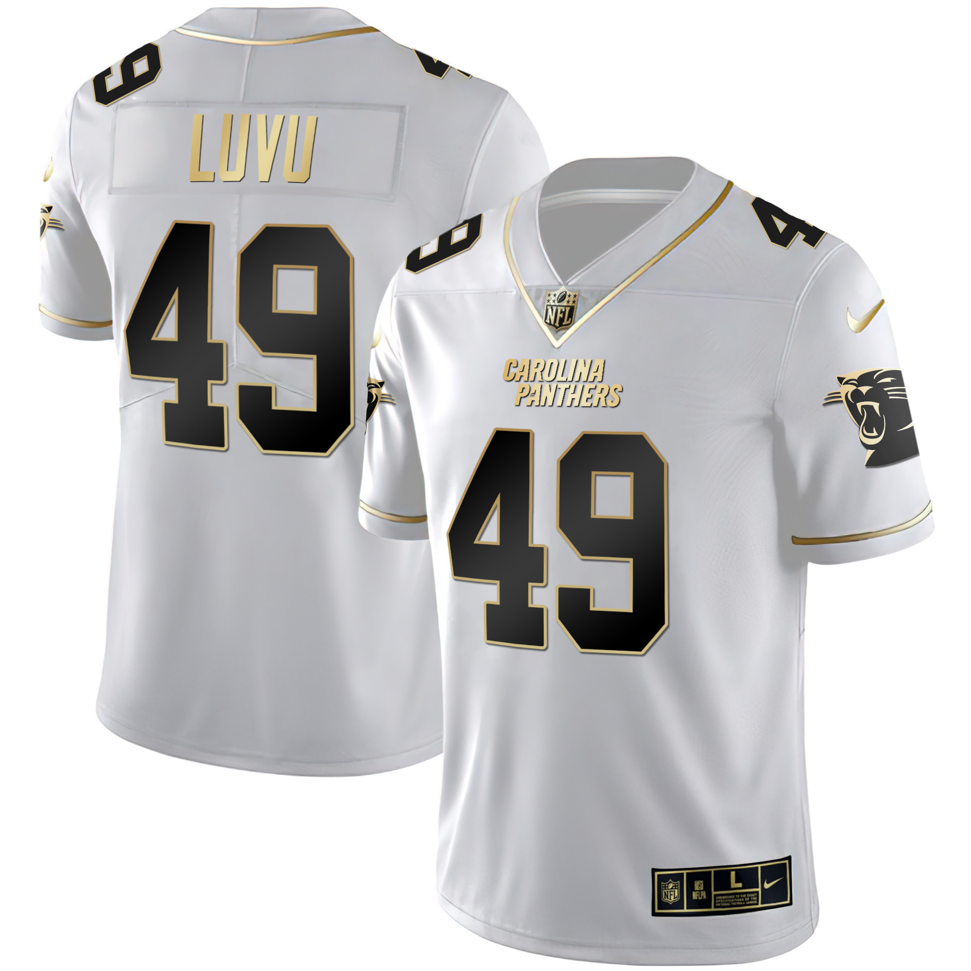Frankie Luvu Men's Carolina Panthers Black Gold & White Gold Vapor Limited White Gold Jersey - All Stitched