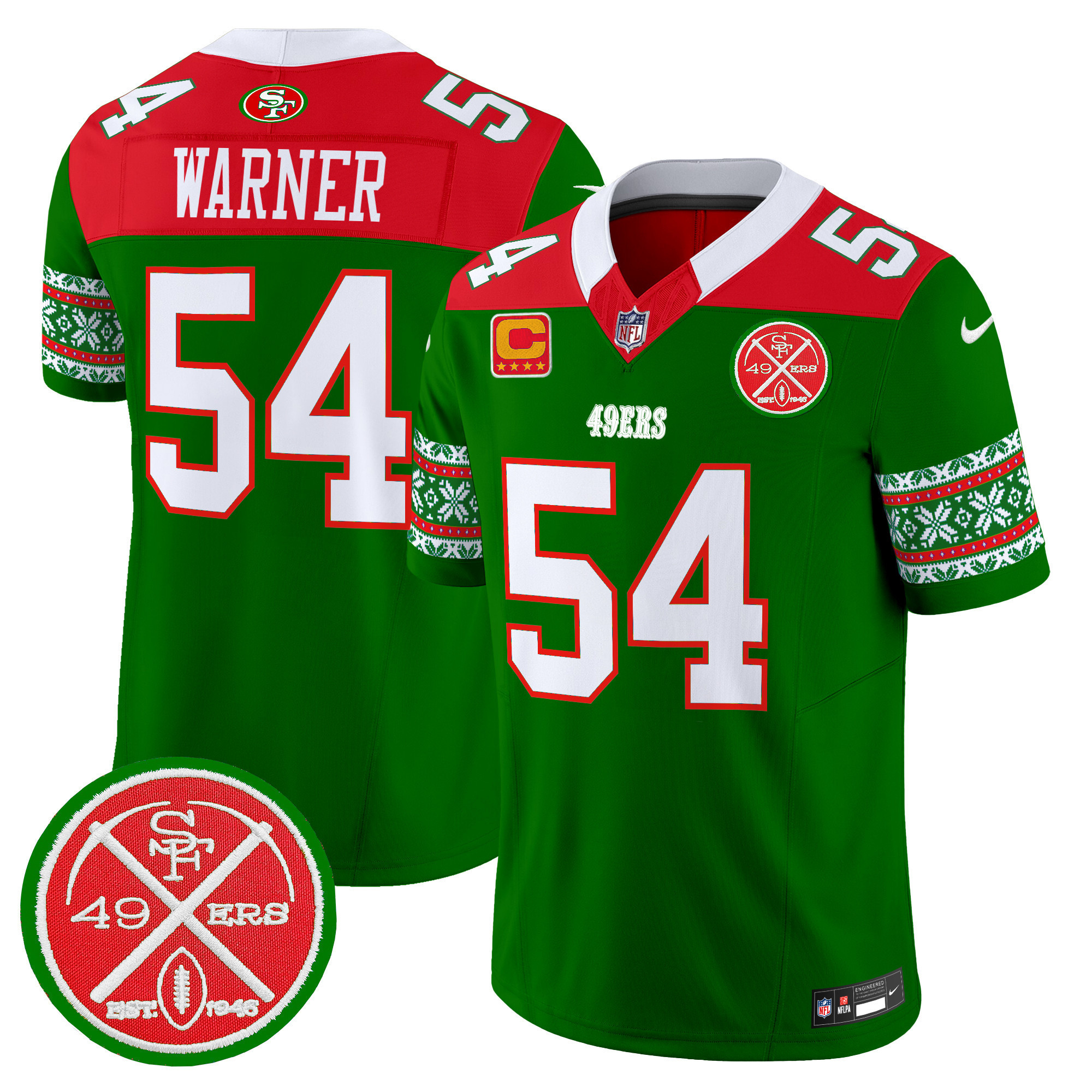 Fred Warner Men's San Francisco 49ers 2024 Christmas Vapor Limited Green Jersey - All Stitched