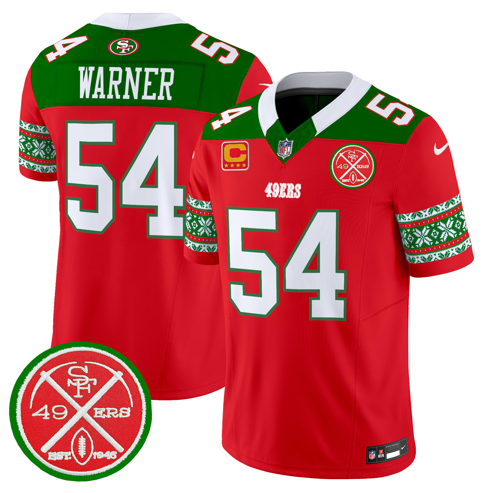 Fred Warner Men's San Francisco 49ers 2024 Christmas Vapor Limited Red Jersey - All Stitched