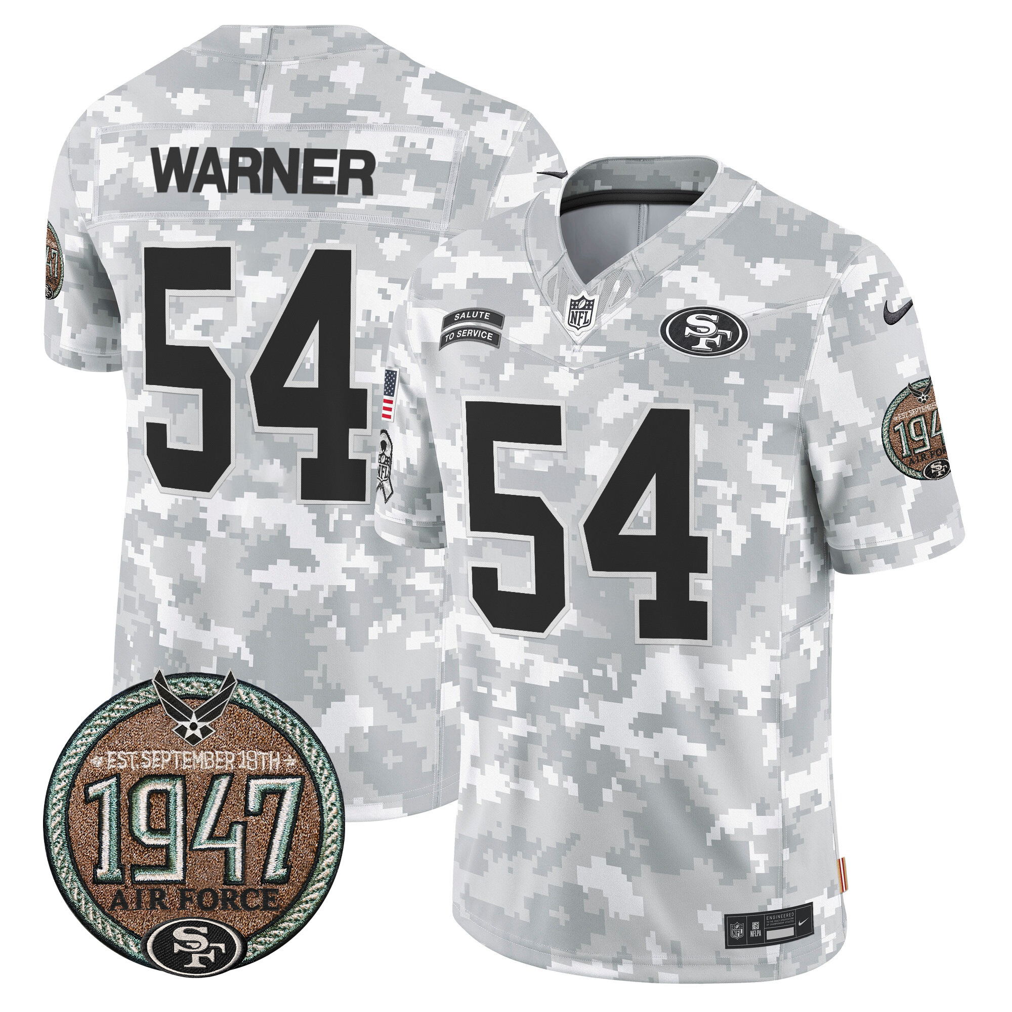Fred Warner Men's San Francisco 49ers 2024 Salute to Service Establishment Year Patch Vapor Limited Air Force Jersey - All Stitched