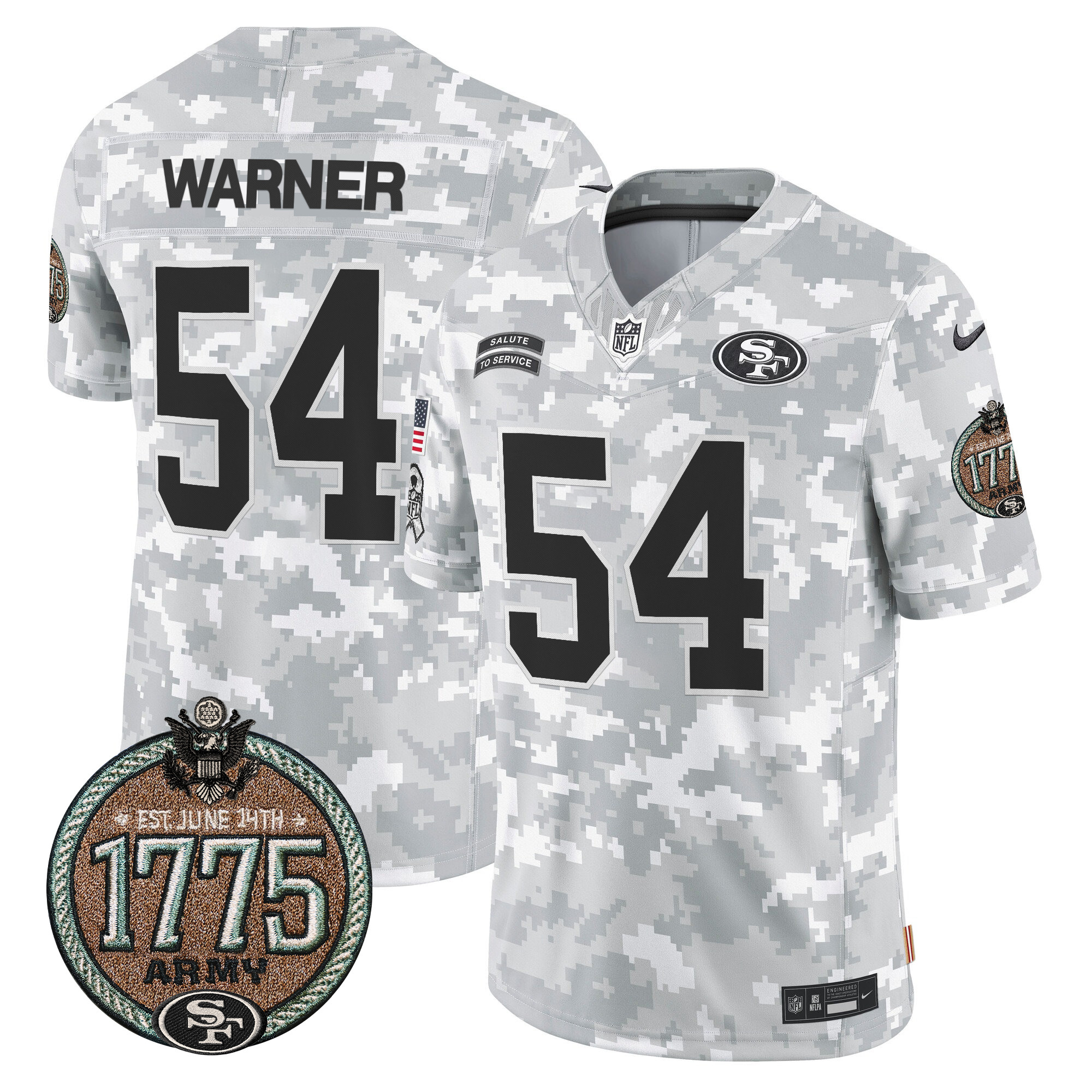 Fred Warner Men's San Francisco 49ers 2024 Salute to Service Establishment Year Patch Vapor Limited Army Jersey - All Stitched