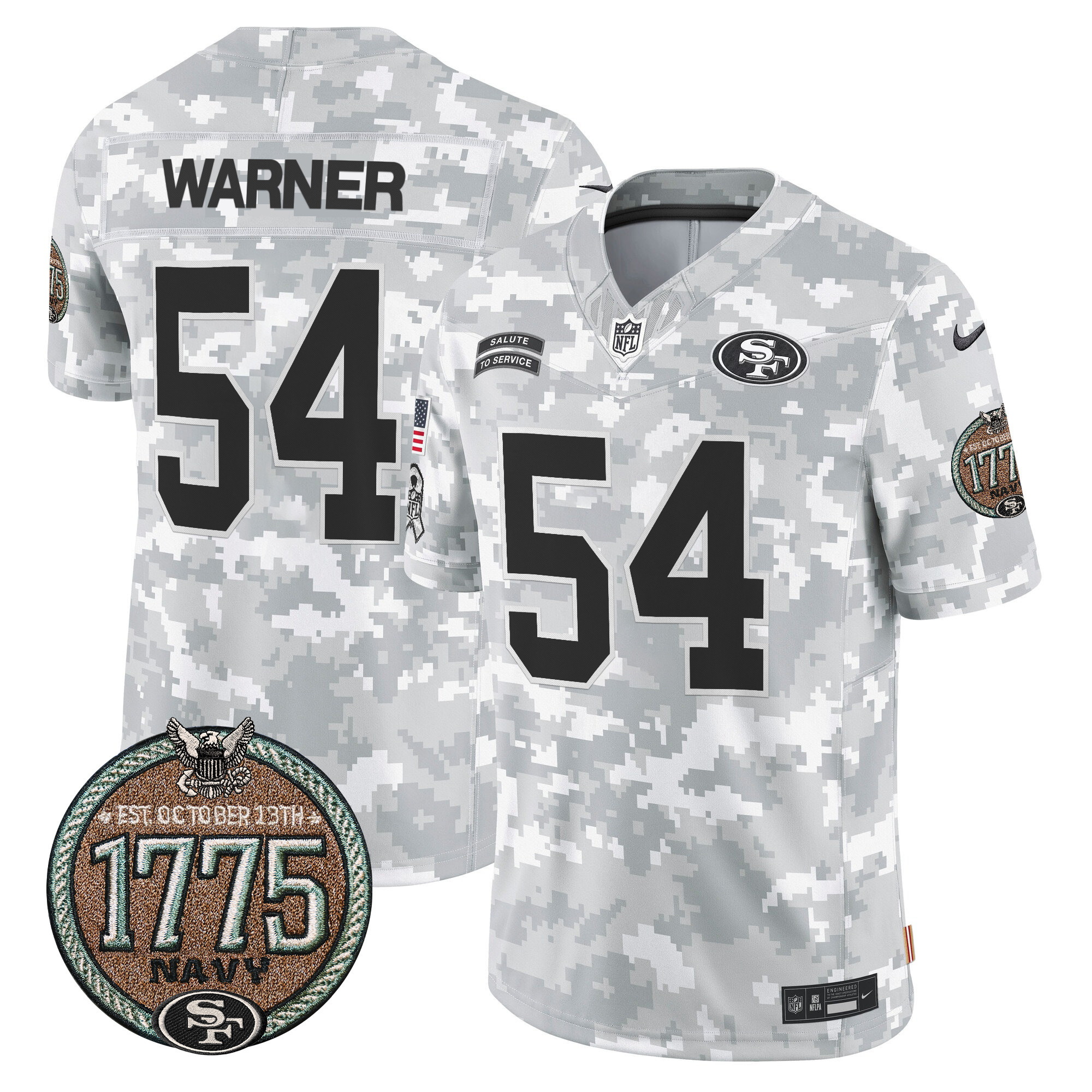 Fred Warner Men's San Francisco 49ers 2024 Salute to Service Establishment Year Patch Vapor Limited Navy Jersey - All Stitched