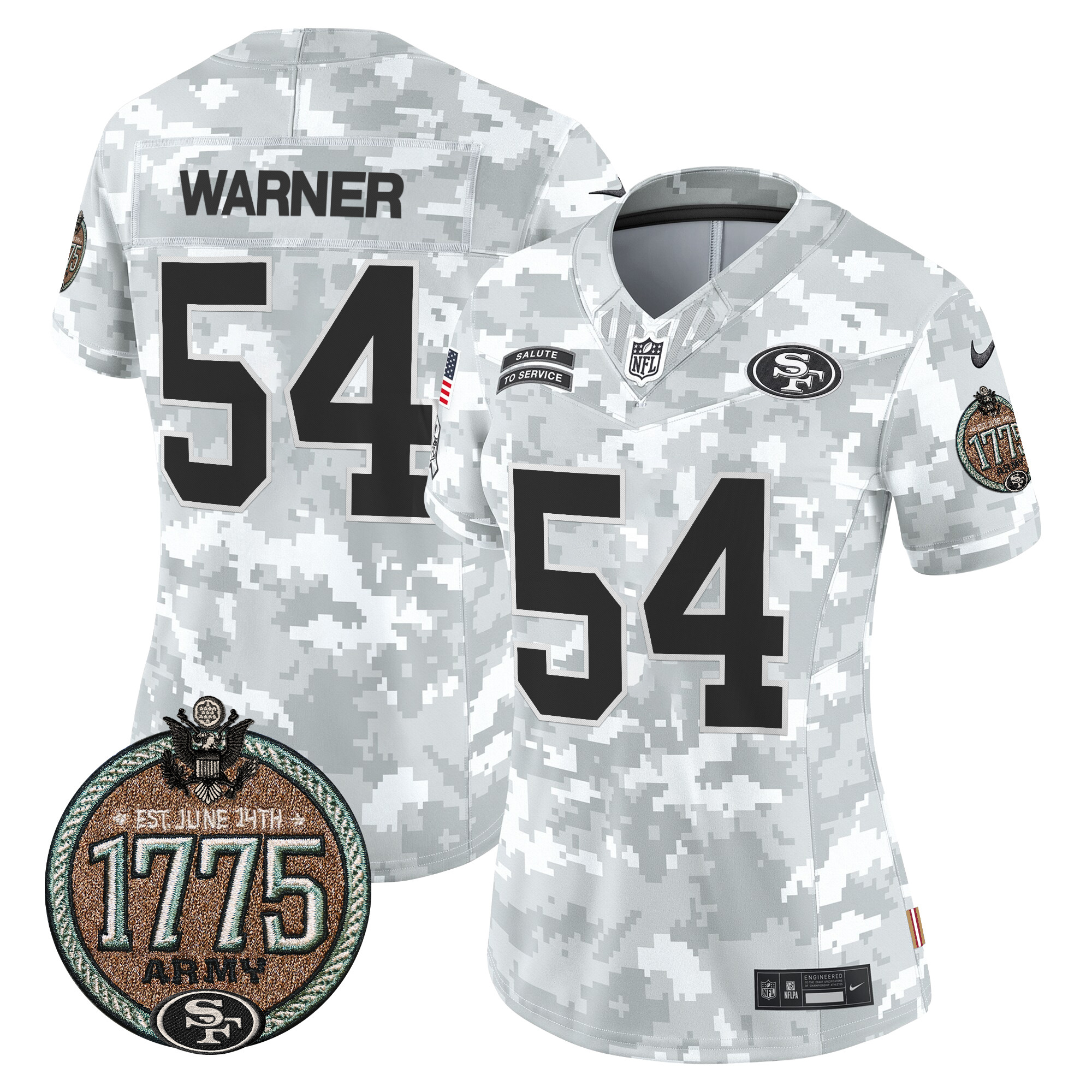Fred Warner Women's San Francisco 49ers 2024 Salute to Service Establishment Year Patch Vapor Limited Army Jersey - All Stitched