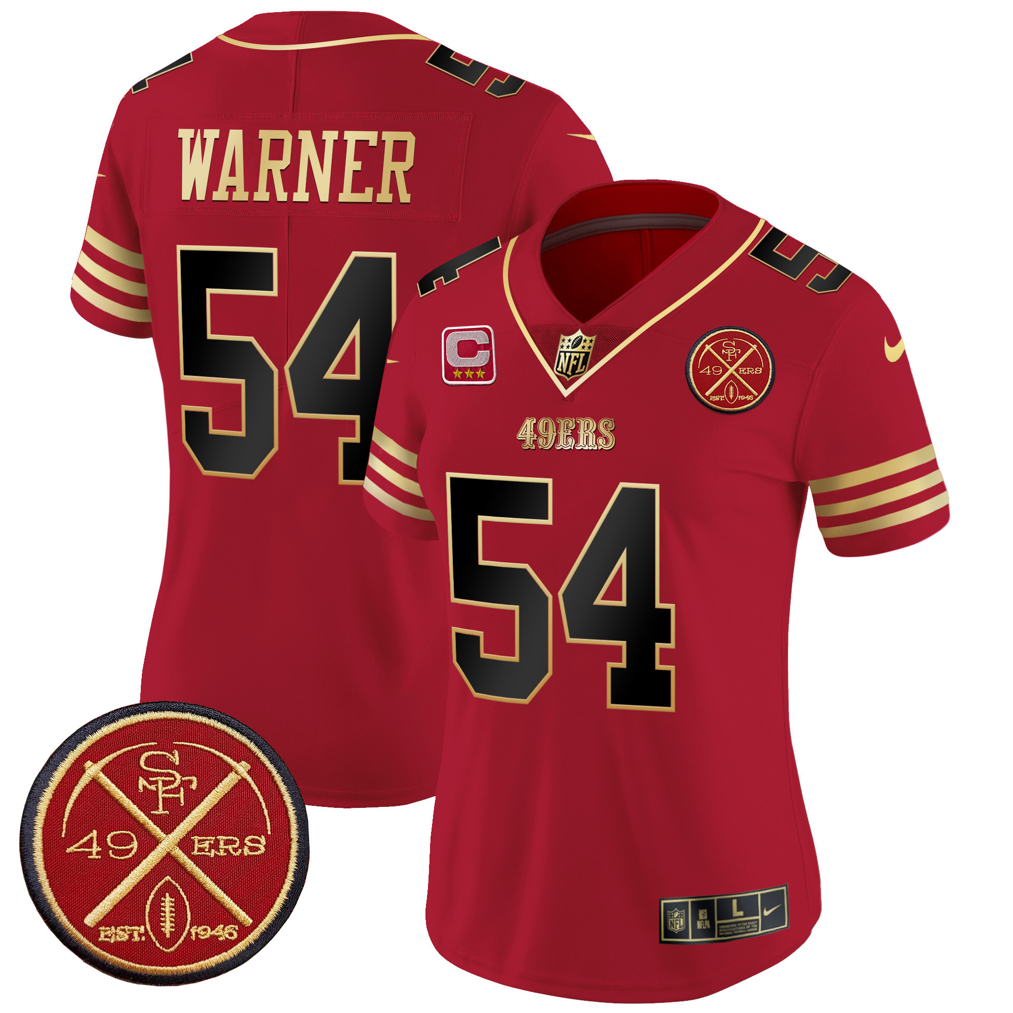 Fred Warner Women's San Francisco 49ers Est.1946 Patch Vapor Limited Black Scarlet Jersey - All Stitched