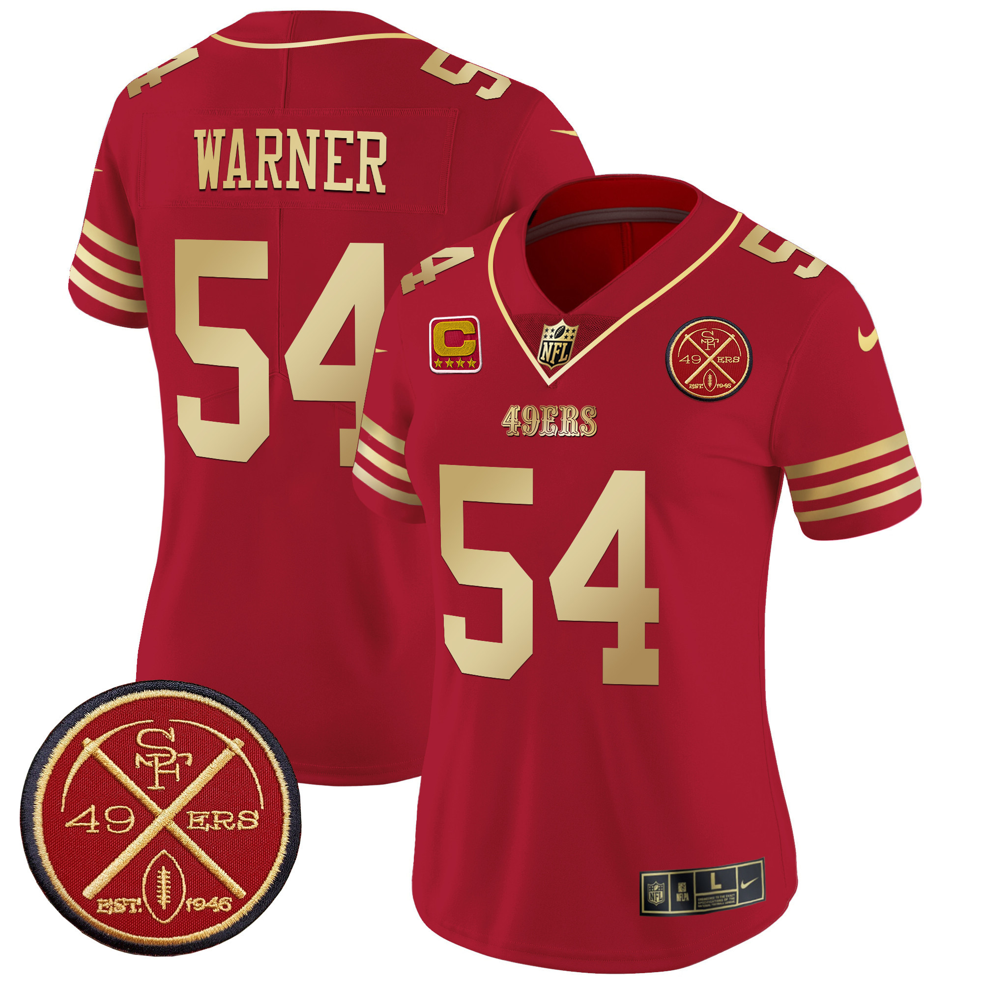 Fred Warner Women's San Francisco 49ers Est.1946 Patch Vapor Limited Scarlet Gold Jersey - All Stitched
