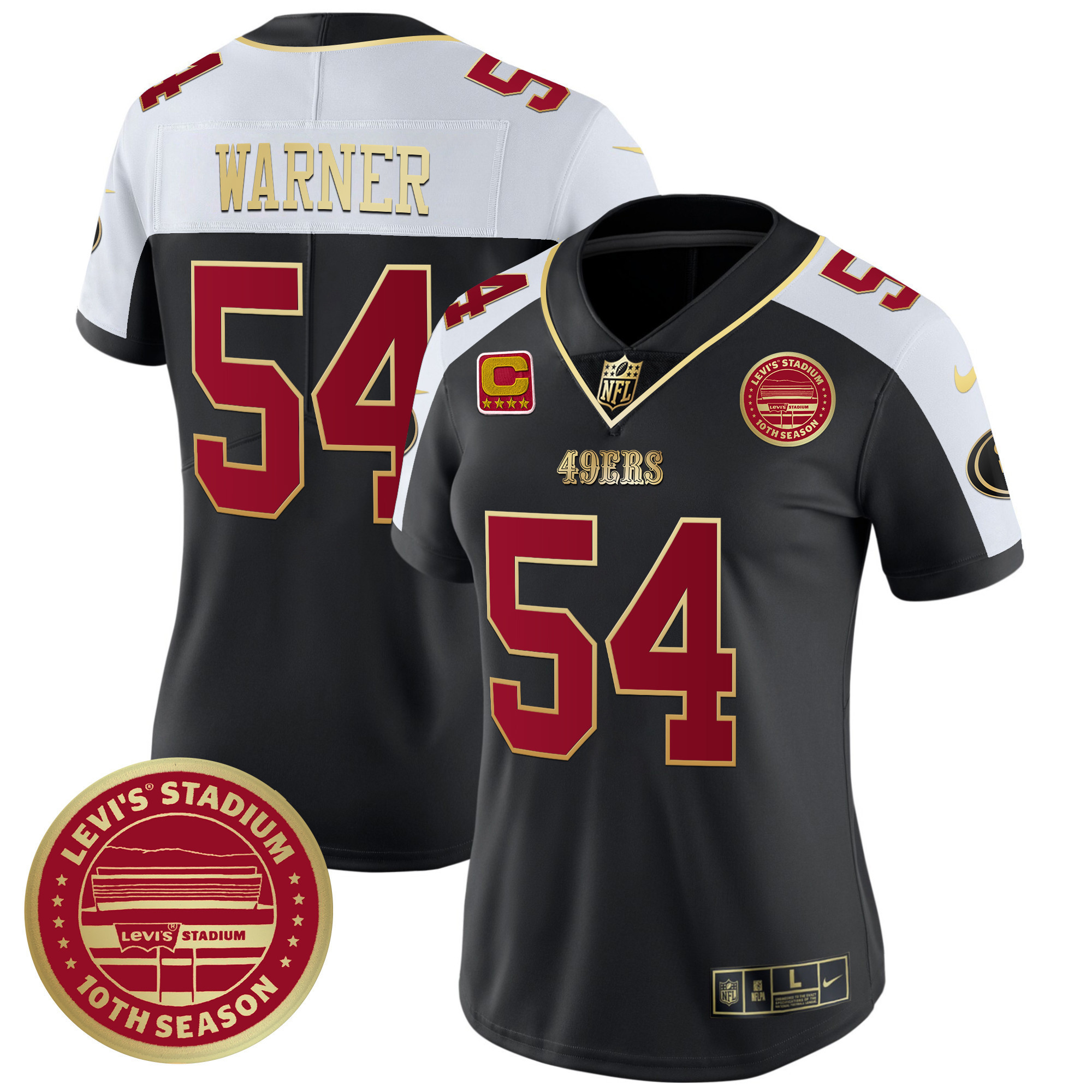 Fred Warner Women's San Francisco 49ers Levi'S Stadium 10th Season Patch Vapor Limited Black Alternate Jersey - All Stitched