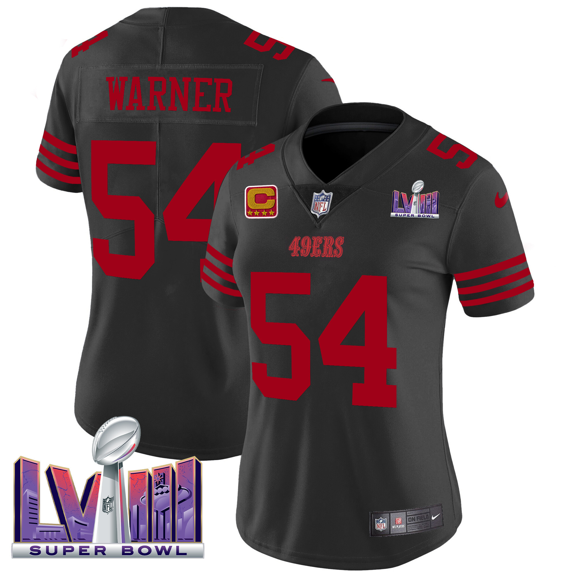 Fred Warner Women's San Francisco 49ers Super Bowl LVIII Patch Vapor Limited Black Jersey - All Stitched