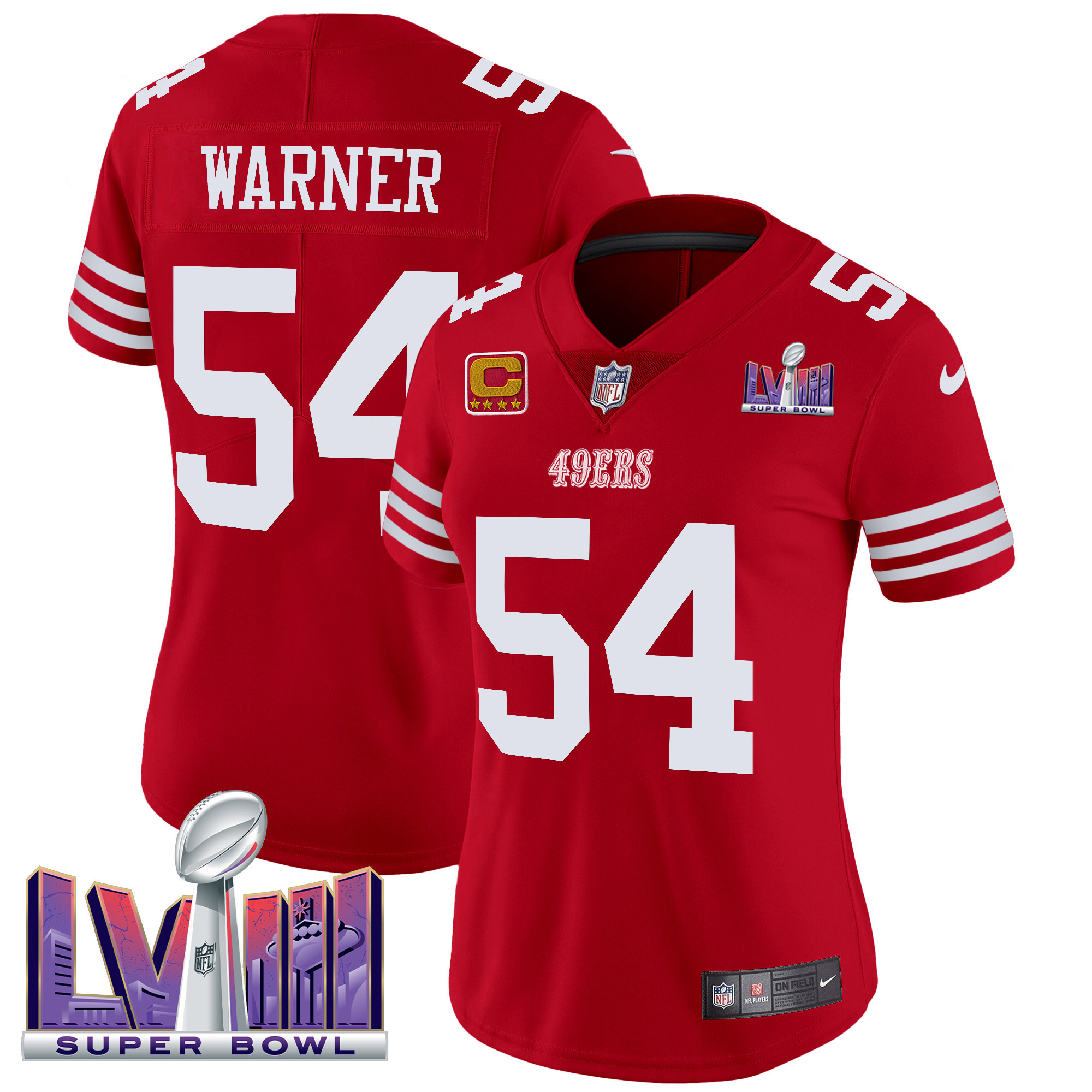 Fred Warner Women's San Francisco 49ers Super Bowl LVIII Patch Vapor Limited Red Jersey - All Stitched