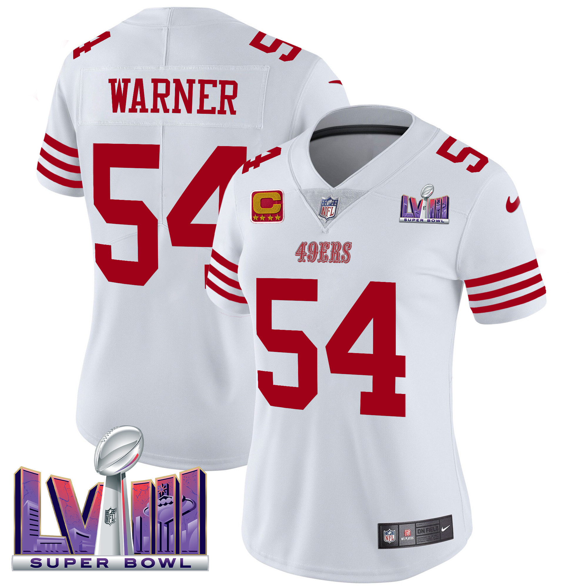 Fred Warner Women's San Francisco 49ers Super Bowl LVIII Patch Vapor Limited White Jersey - All Stitched