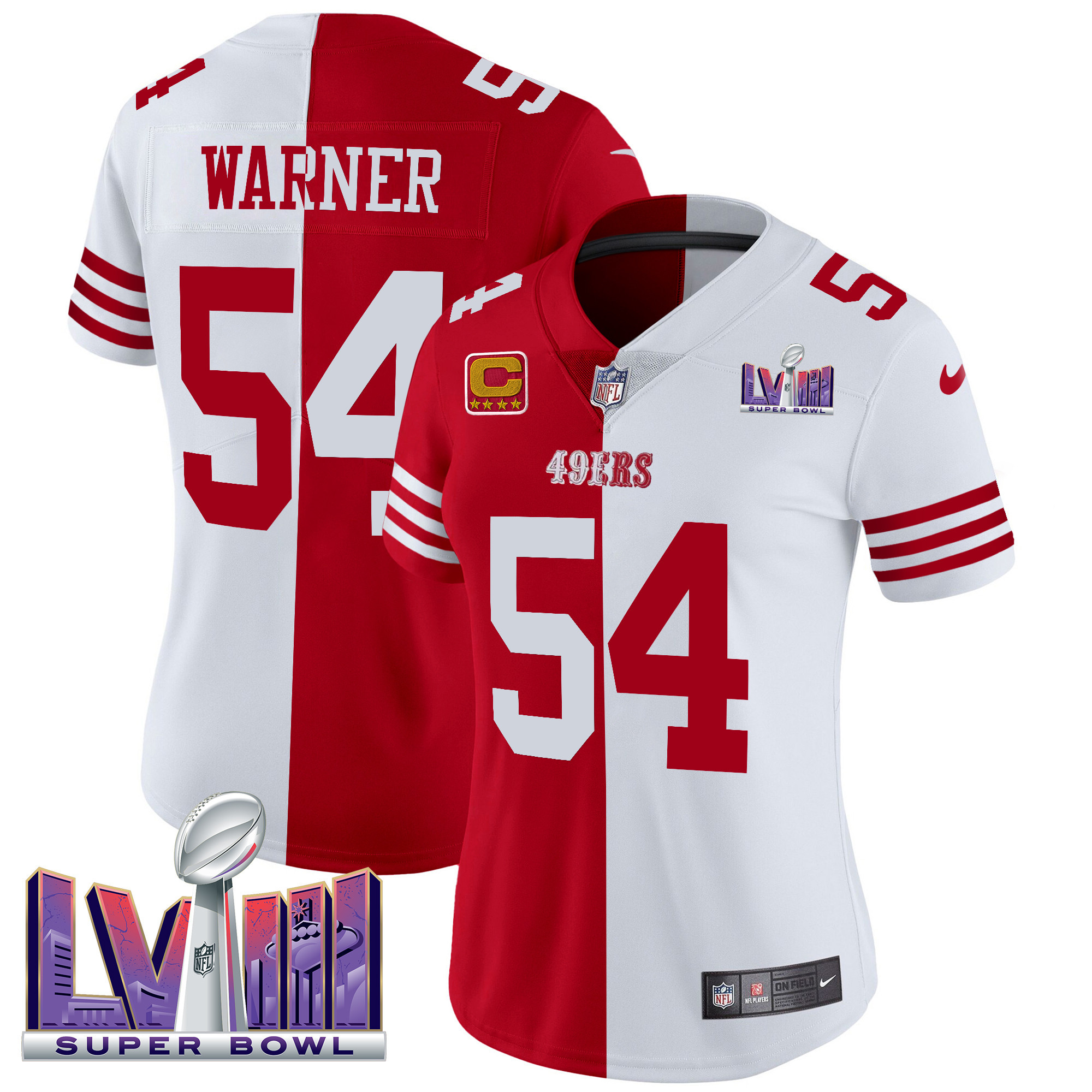 Fred Warner Women's San Francisco 49ers  Super Bowl LVIII Patch Vapor Split Jersey - All Stitched