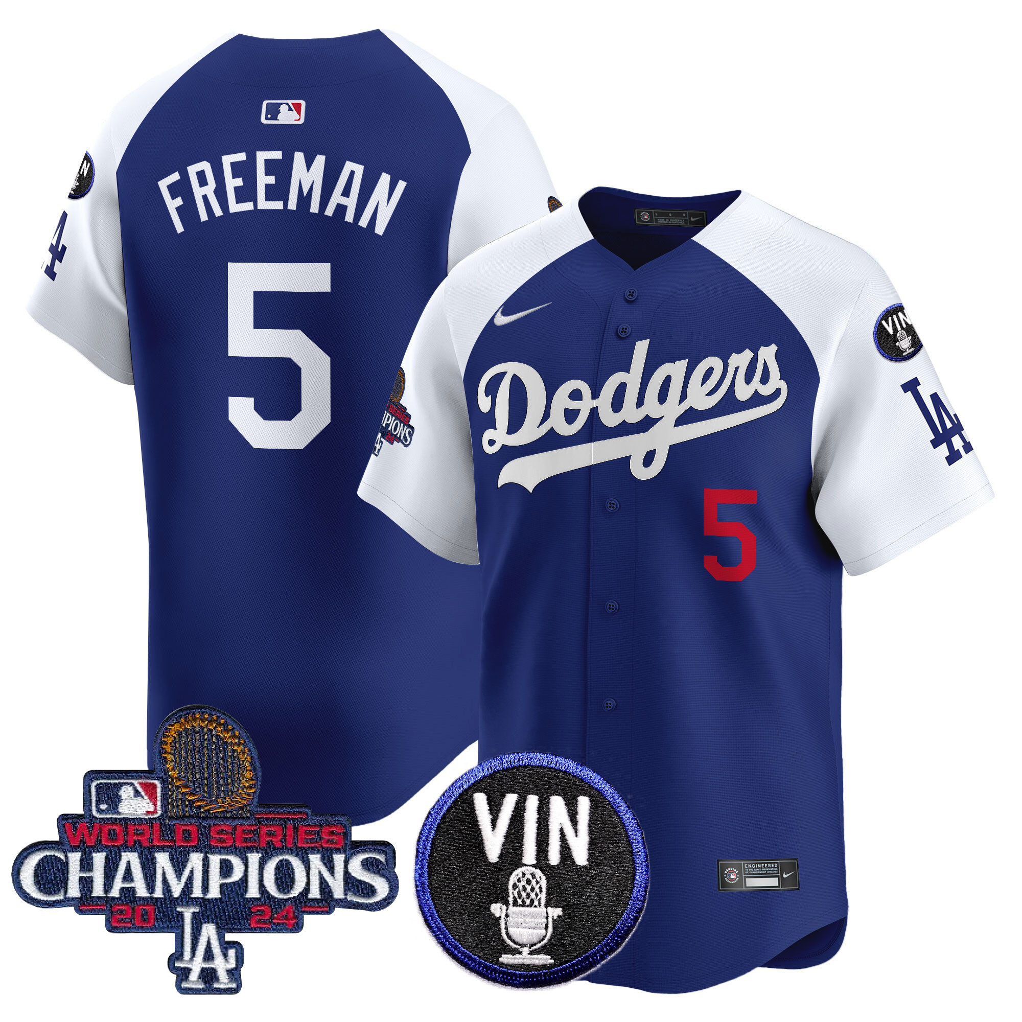 Freddie Freeman Men's Los Angeles Dodgers 2024 World Series Champions Patch Vapor Premier Limited Alternate Royal Jersey V3 - All Stitched