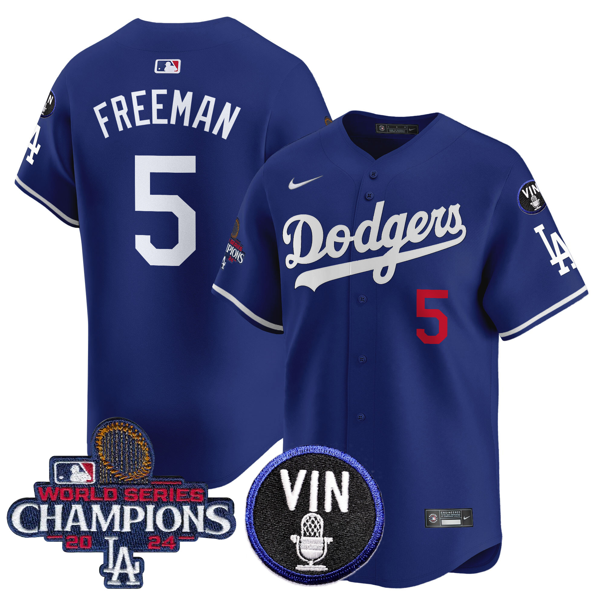 Freddie Freeman Men's Los Angeles Dodgers 2024 World Series Champions Patch Vapor Premier Limited Royal Jersey V3 - All Stitched