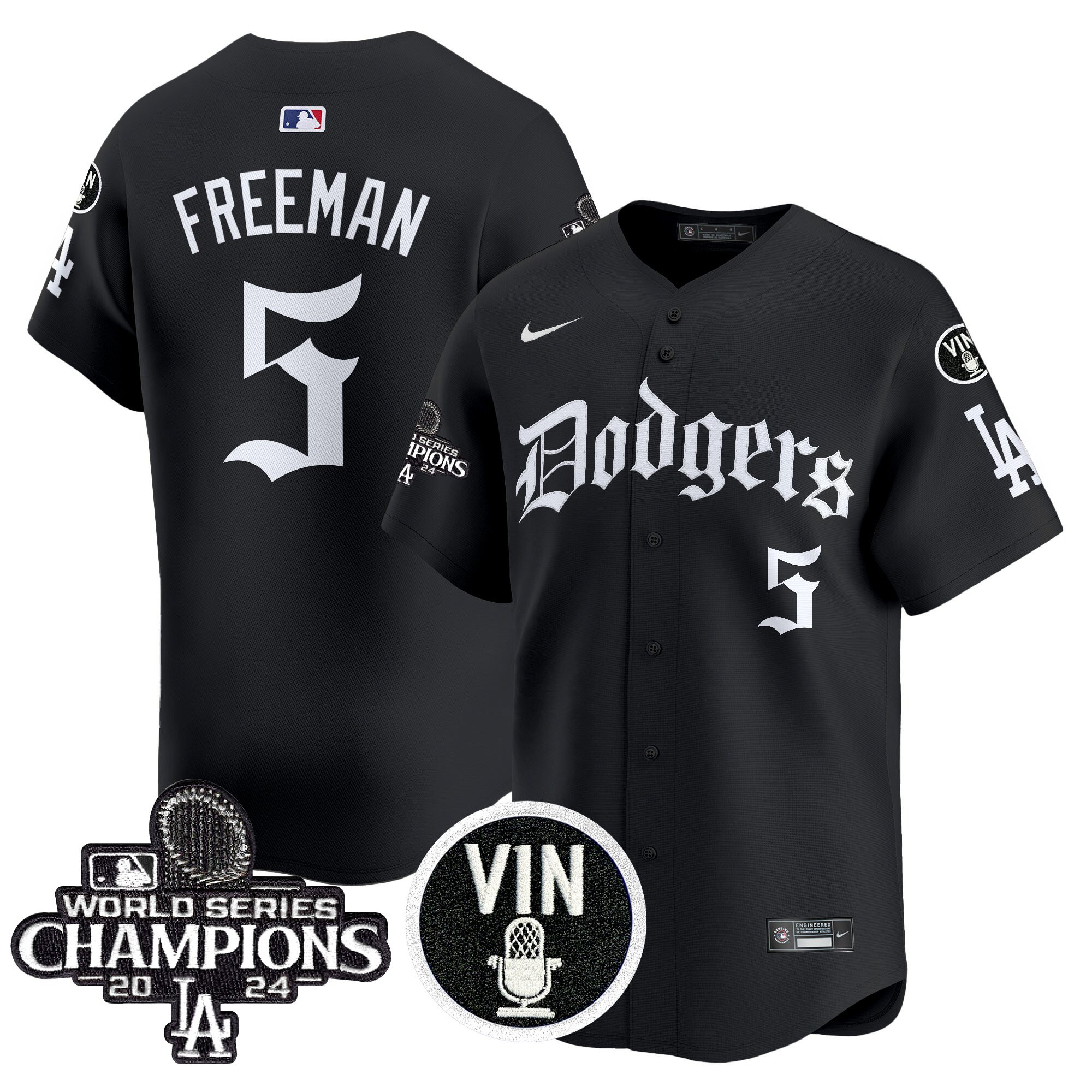 Freddie Freeman Men's Los Angeles Dodgers 2025 LA Gothic Style Vapor Premier Limited Black Jersey V2 - All Stitched