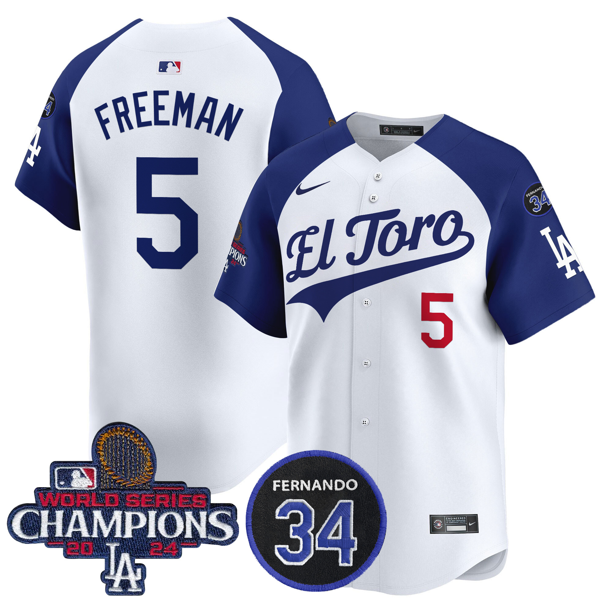 Freddie Freeman Men's Los Angeles Dodgers El Toro 2024 World Series Champions Patch Vapor Premier Limited Alternate White Jersey - All Stitched