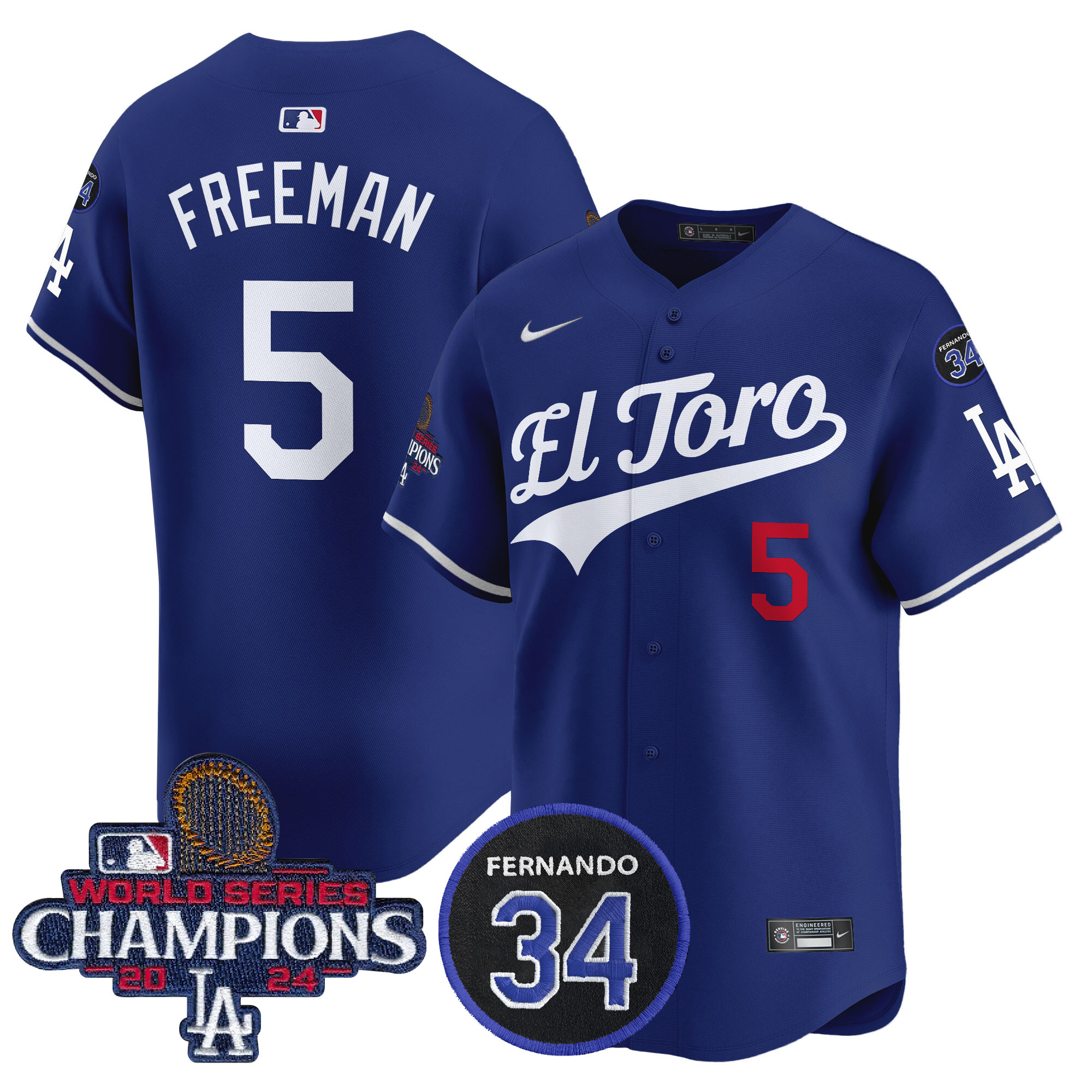 Freddie Freeman Men's Los Angeles Dodgers El Toro 2024 World Series Champions Patch Vapor Premier Limited Royal Jersey - All Stitched