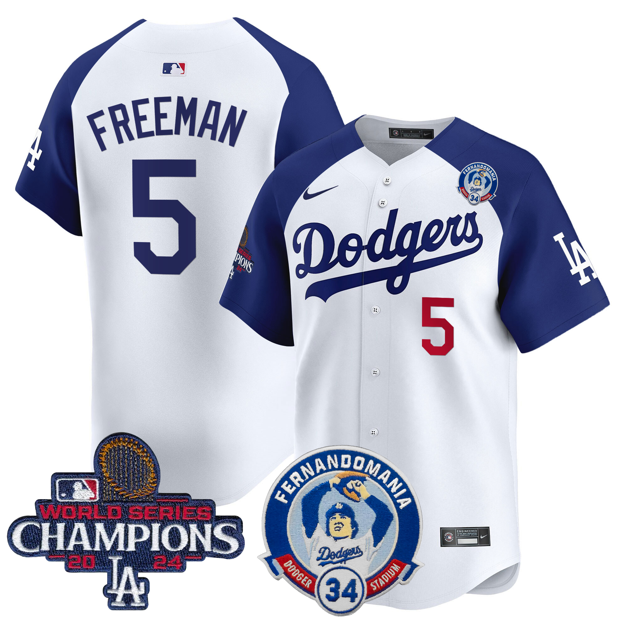 Freddie Freeman Men's Los Angeles Dodgers Fernando & 2024 World Series Champions Patch Vapor Premier Limited Alternate White Jersey V2 - All Stitched