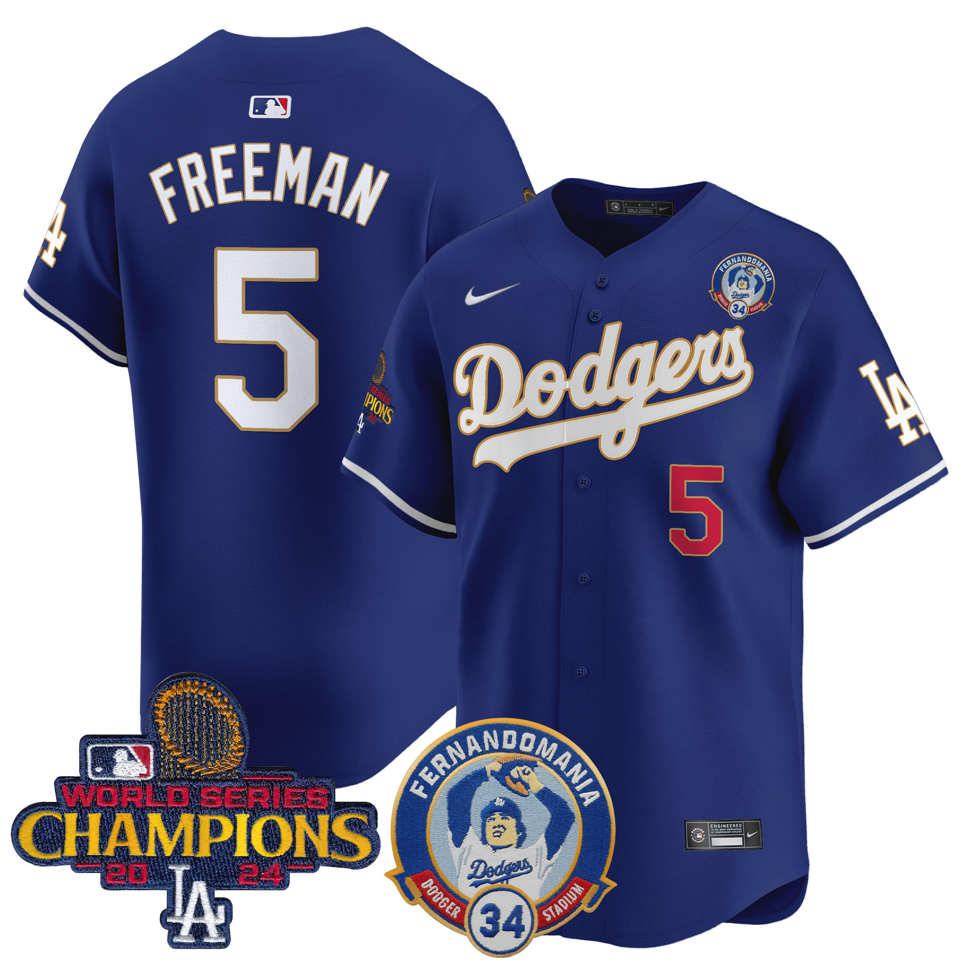 Freddie Freeman Men's Los Angeles Dodgers Fernando & 2024 World Series Champions Patch Vapor Premier Limited Royal Jersey - All Stitched