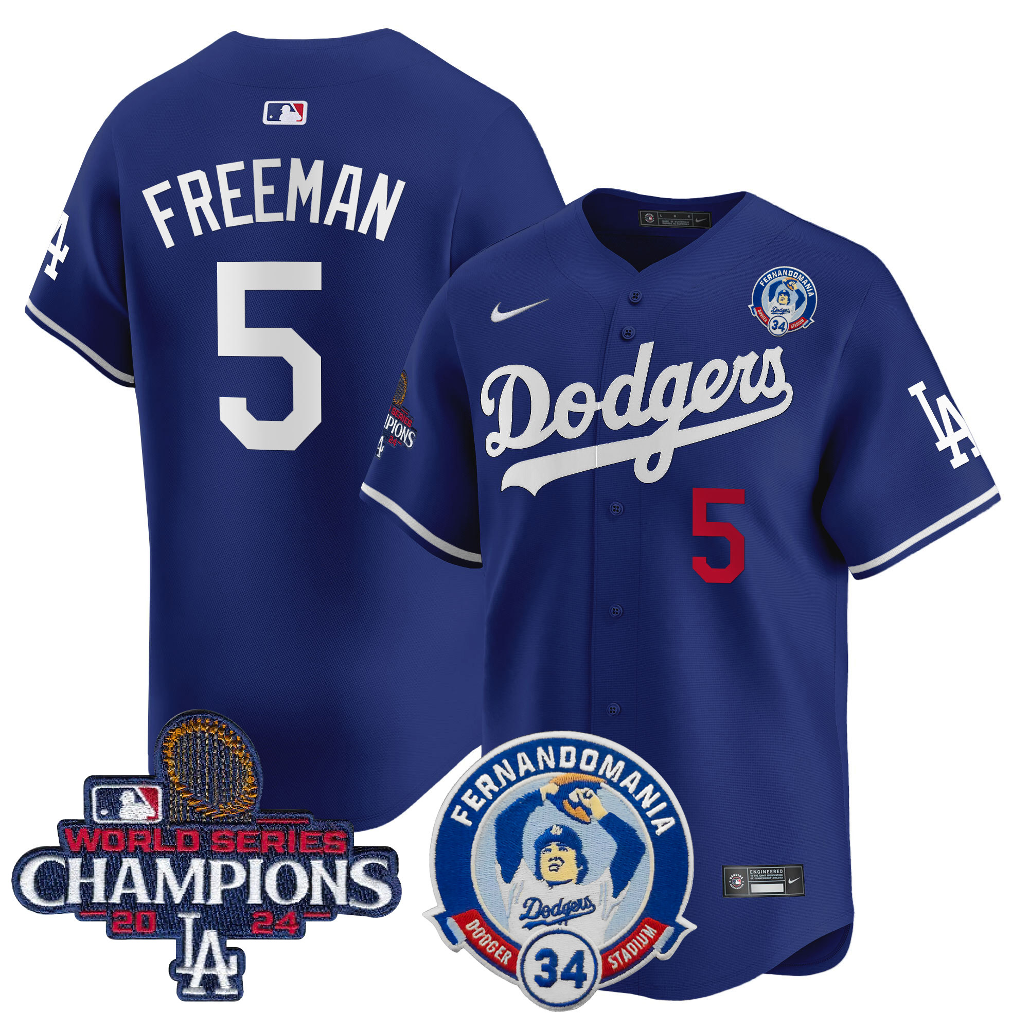 Freddie Freeman Men's Los Angeles Dodgers Fernando & 2024 World Series Champions Patch Vapor Premier Limited Royal Jersey V2 - All Stitched