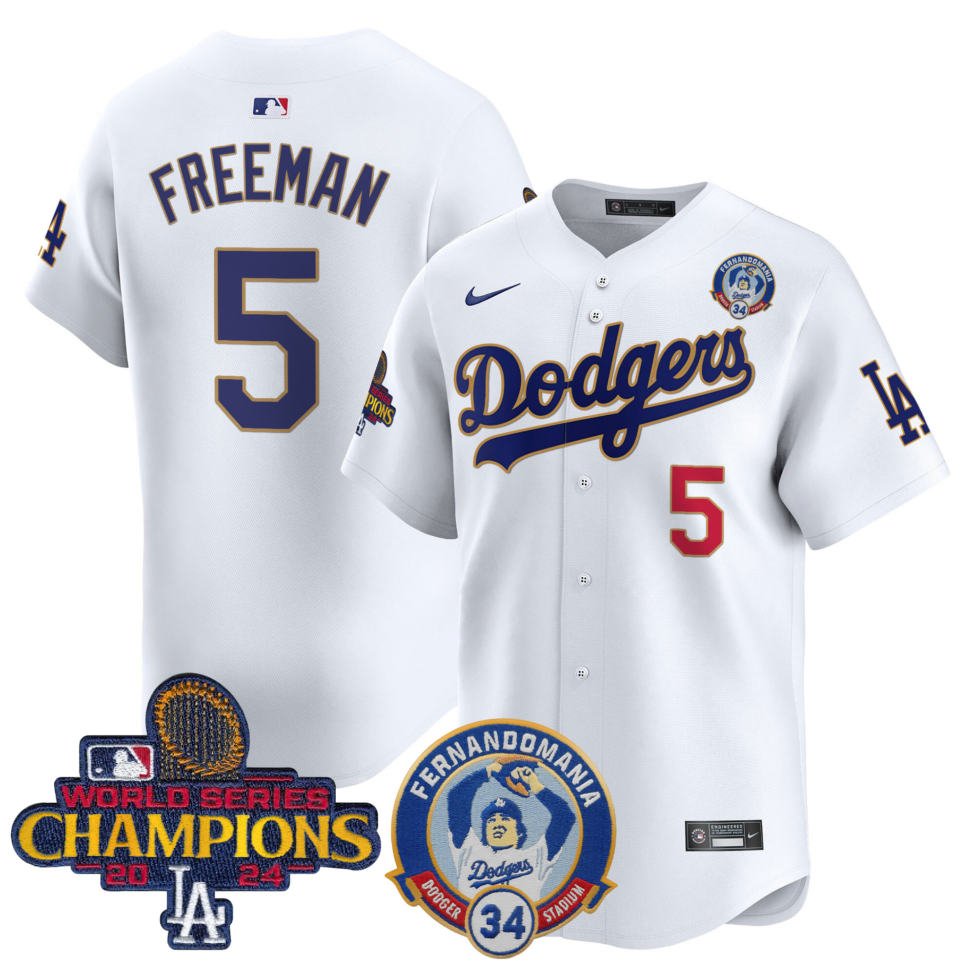 Freddie Freeman Men's Los Angeles Dodgers Fernando & 2024 World Series Champions Patch Vapor Premier Limited White Jersey - All Stitched