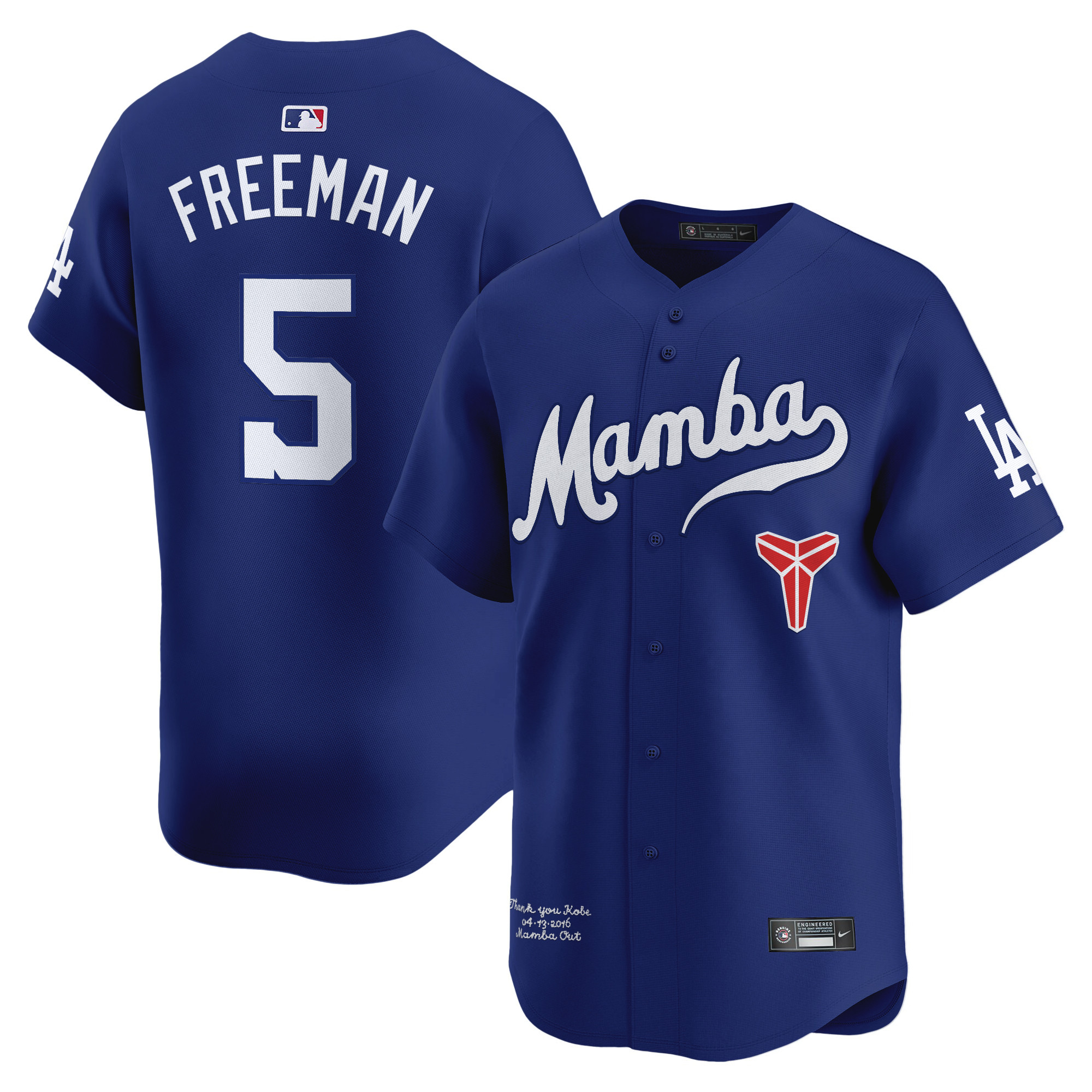 Freddie Freeman Men's Los Angeles Dodgers Kobe Bryant Mamba Vapor Premier Limited Royal Jersey - All Stitched