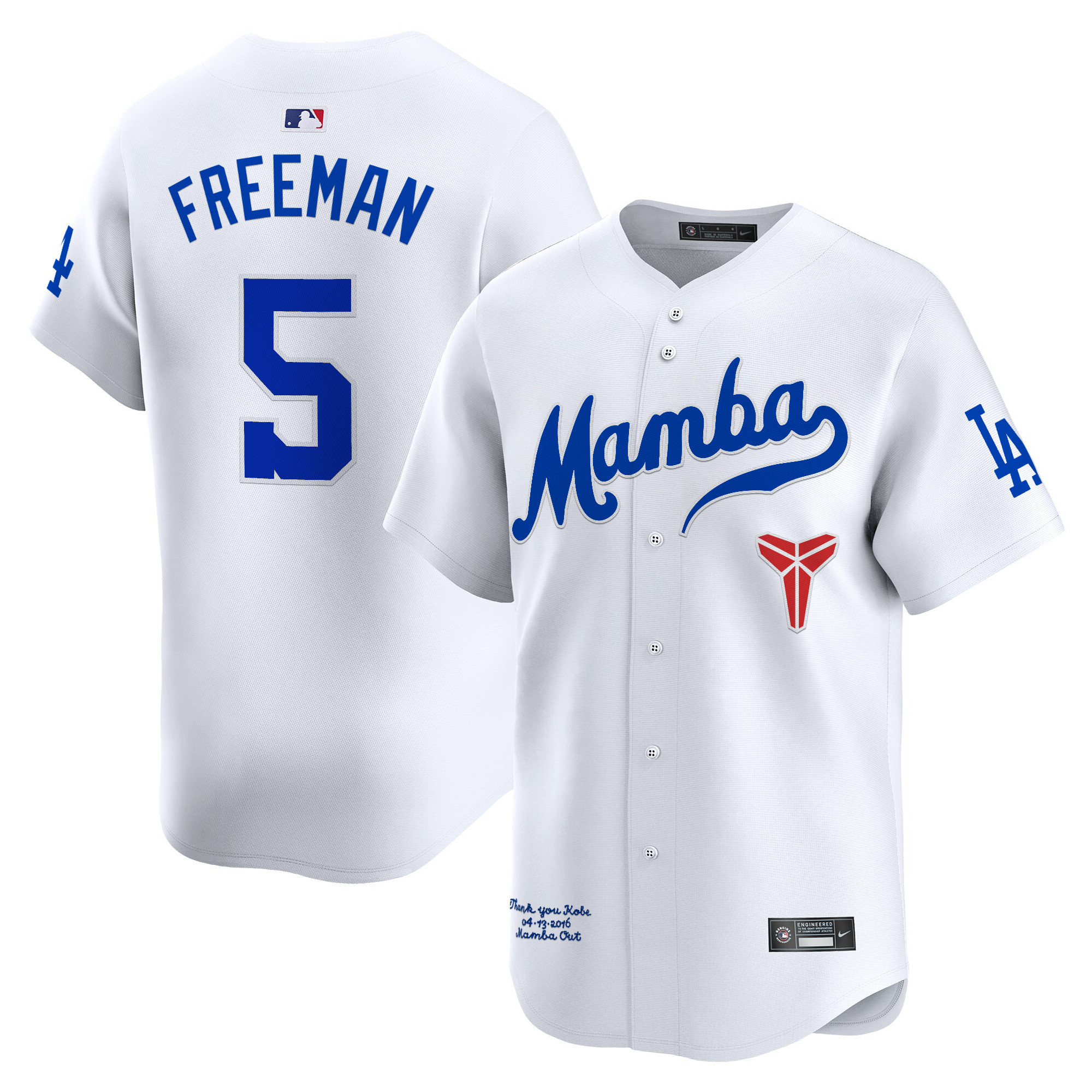 Freddie Freeman Men's Los Angeles Dodgers Kobe Bryant Mamba Vapor Premier Limited White Jersey - All Stitched