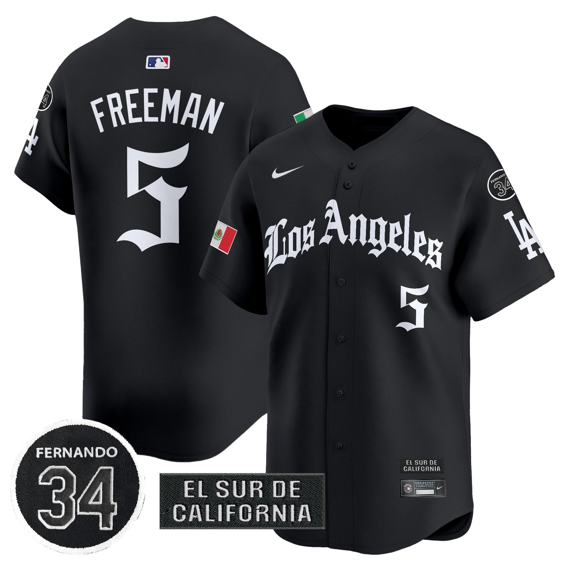 Freddie Freeman Men's Los Angeles Dodgers Mexico 2025 LA Gothic Style Vapor Premier Limited Black Jersey - All Stitched