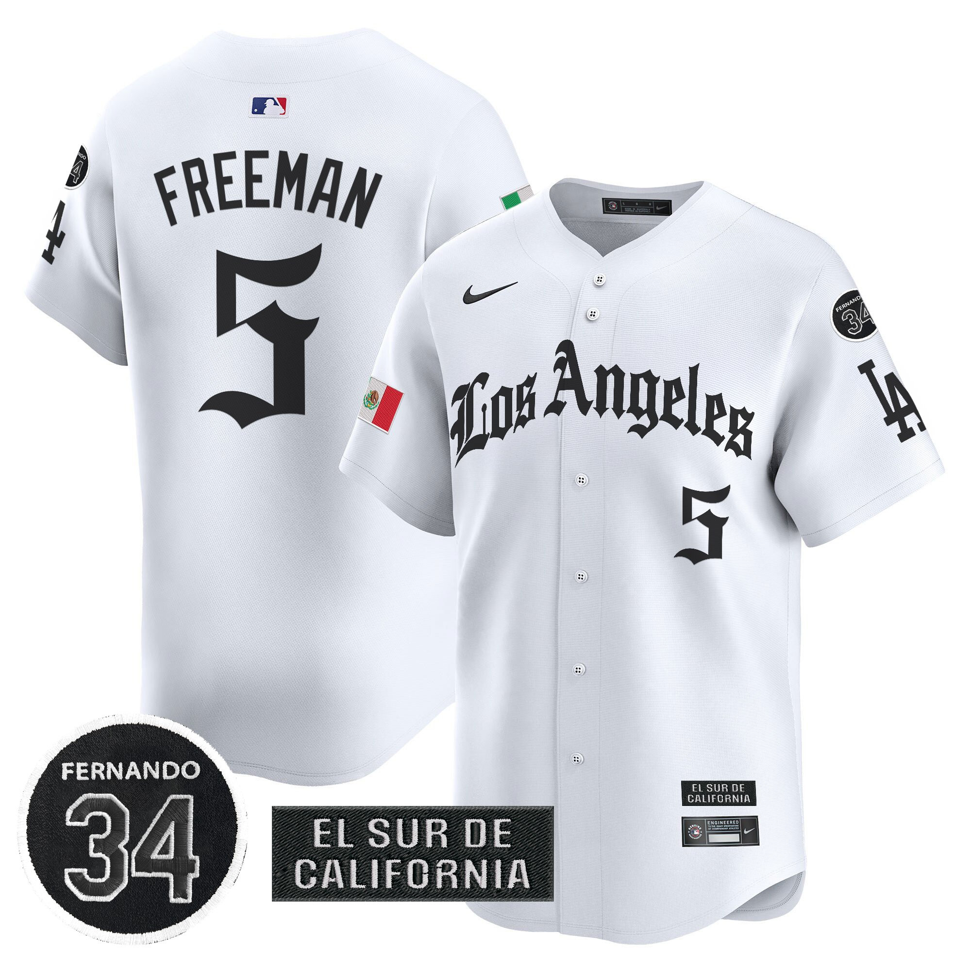Freddie Freeman Men's Los Angeles Dodgers Mexico 2025 LA Gothic Style Vapor Premier Limited White Jersey - All Stitched