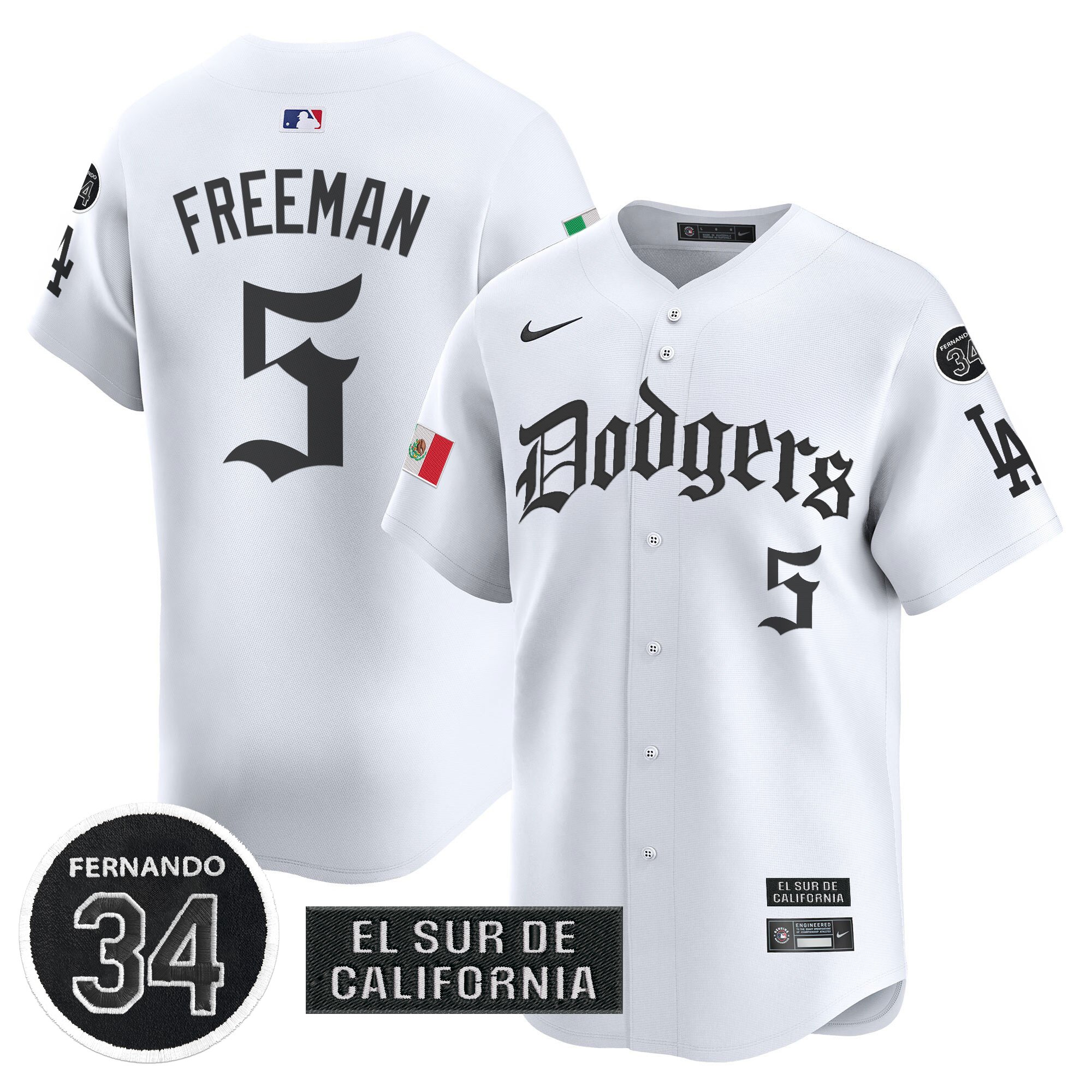 Freddie Freeman Men's Los Angeles Dodgers Mexico 2025 LA Gothic Style Vapor Premier Limited White Jersey V2 - All Stitched