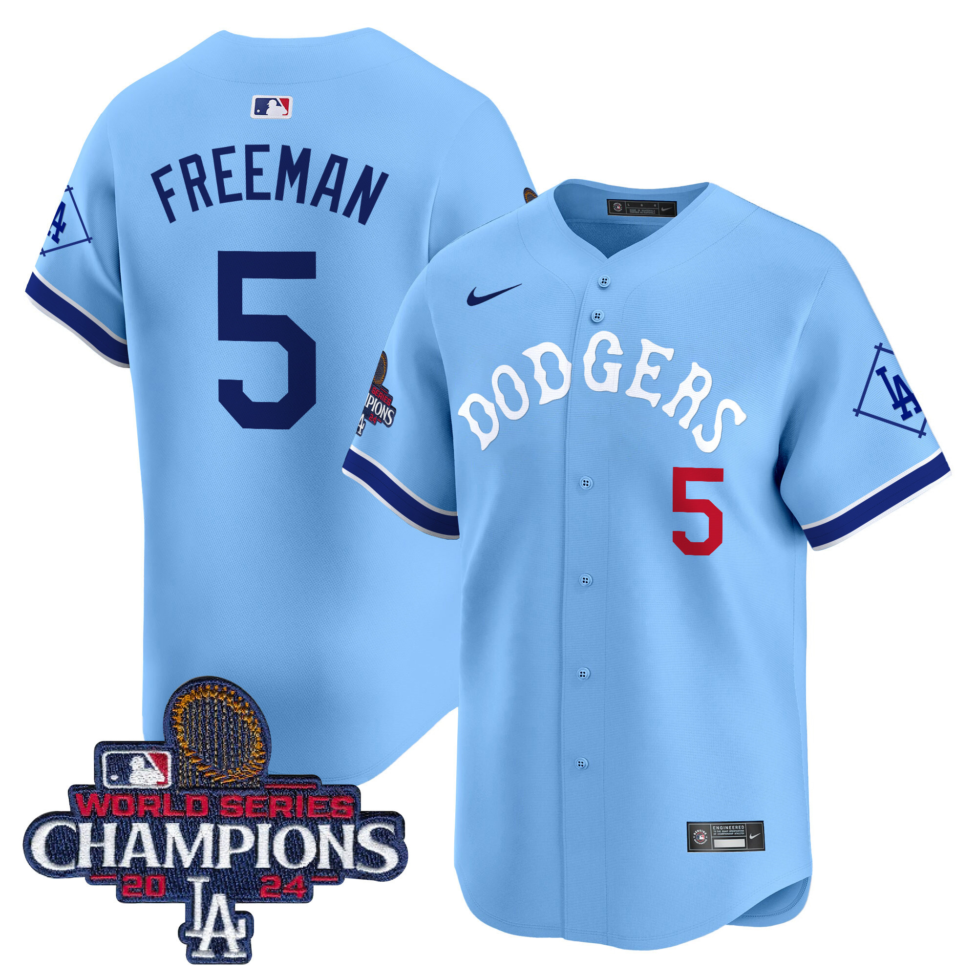 Freddie Freeman Men's Los Angeles Dodgers Tribute 2024 World Series Champions Vapor Premier Limited Blue Jersey - All Stitched
