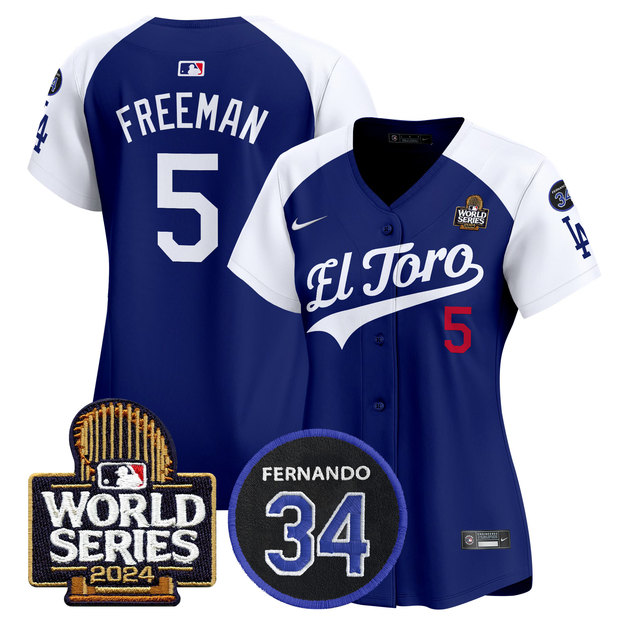 Freddie Freeman Women's Los Angeles Dodgers El Toro 2024 World Series Patch Vapor Premier Limited Alternate Royal Jersey - All Stitched