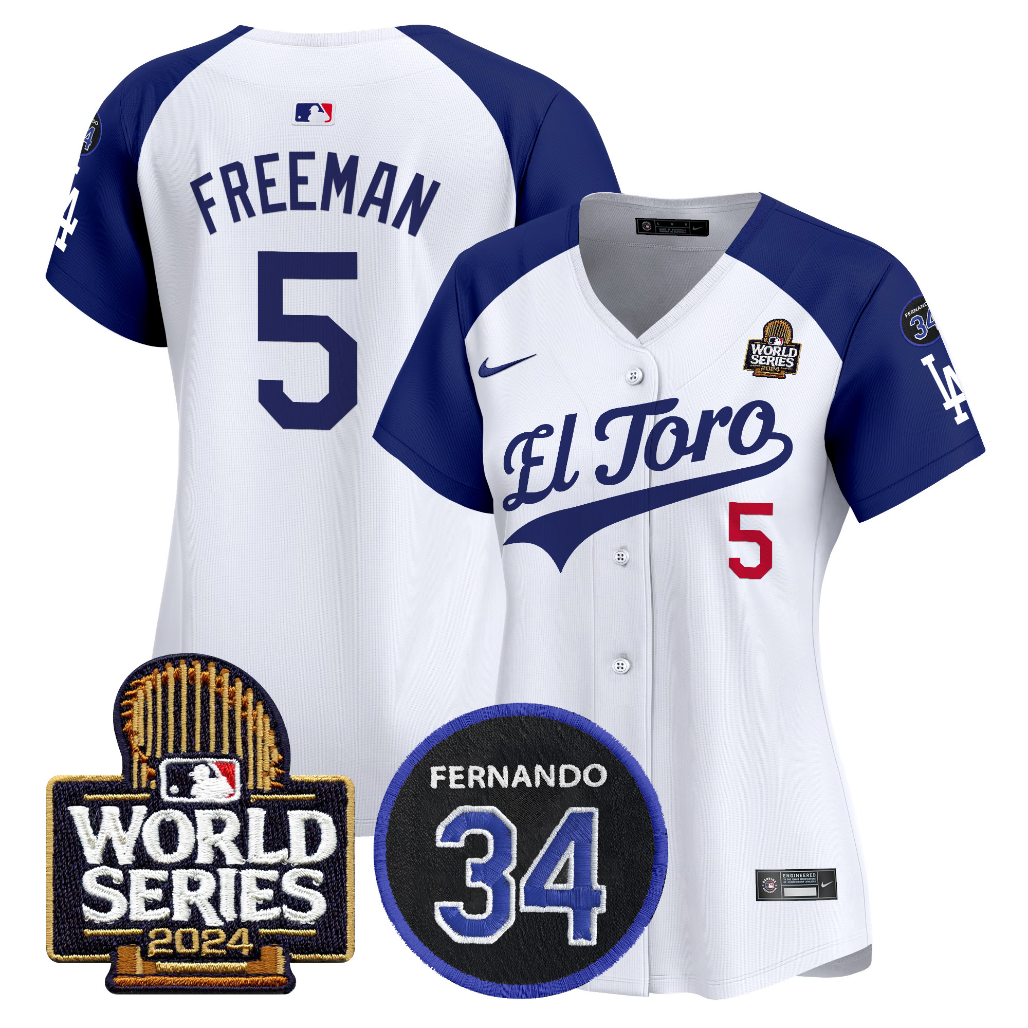 Freddie Freeman Women's Los Angeles Dodgers El Toro 2024 World Series Patch Vapor Premier Limited Alternate White Jersey - All Stitched