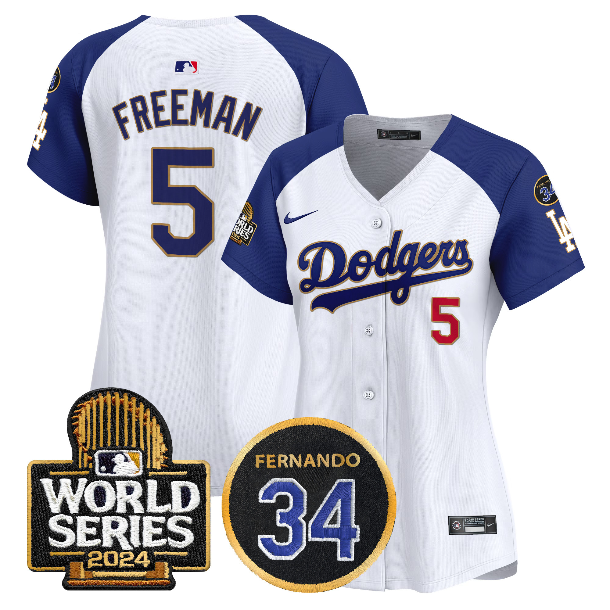 Freddie Freeman Women's Los Angeles Dodgers Fernando Memorial & 2024 World Series Patch Vapor Premier Limited White Alternate Jersey - All Stitched