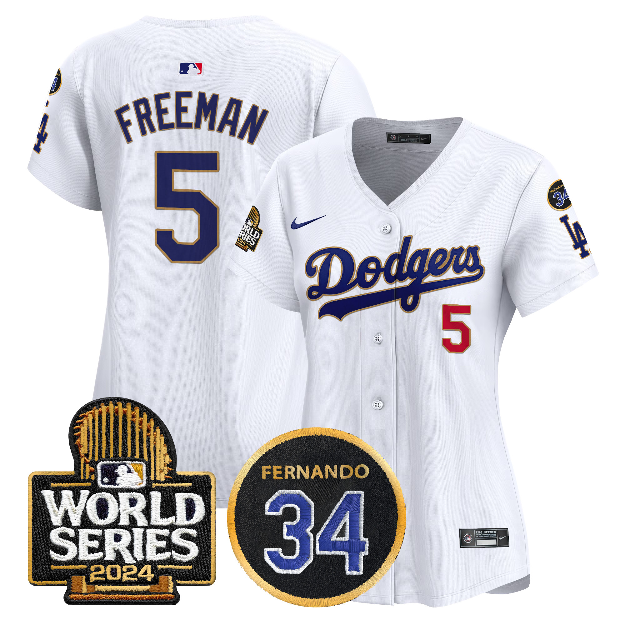 Freddie Freeman Women's Los Angeles Dodgers Fernando Memorial & 2024 World Series Patch Vapor Premier Limited White Jersey - All Stitched