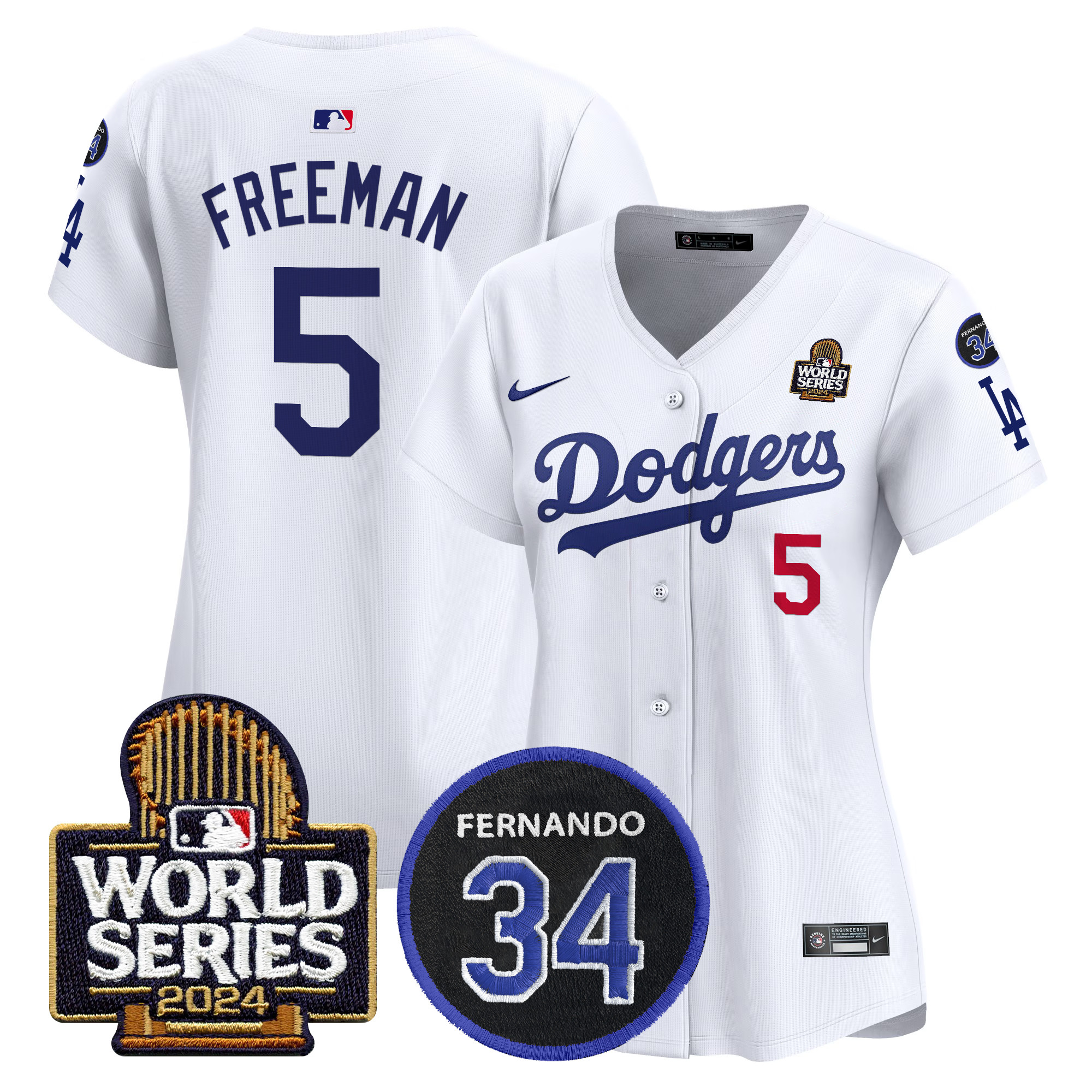 Freddie Freeman Women's Los Angeles Dodgers Fernando Memorial & 2024 World Series Patch Vapor Premier Limited White Jersey V2 - All Stitched