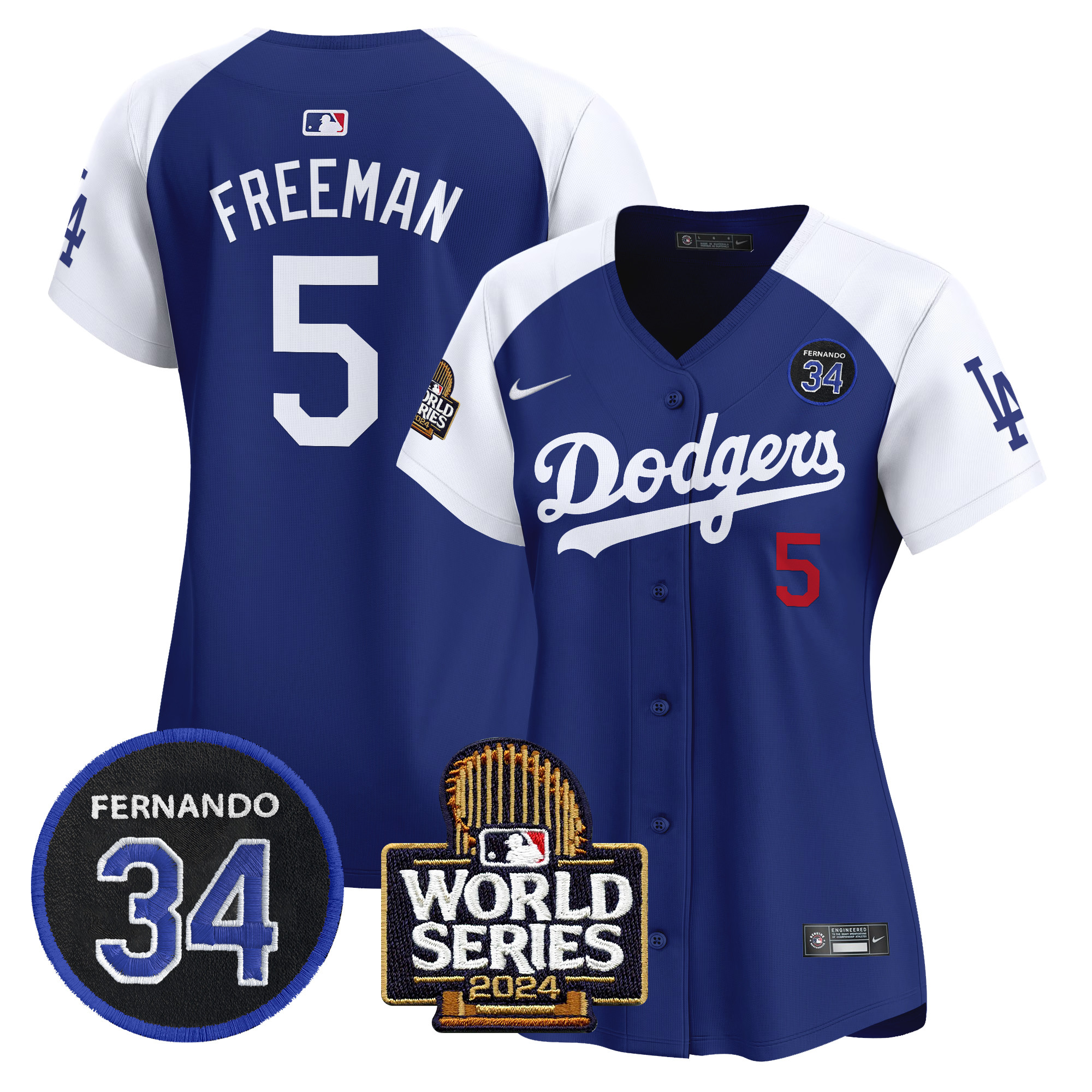 Freddie Freeman Women's Los Angeles Dodgers Fernando Valenzuela & 2024 World Series Patch Vapor Premier Limited Alternate Royal Jersey V2 - All Stitched