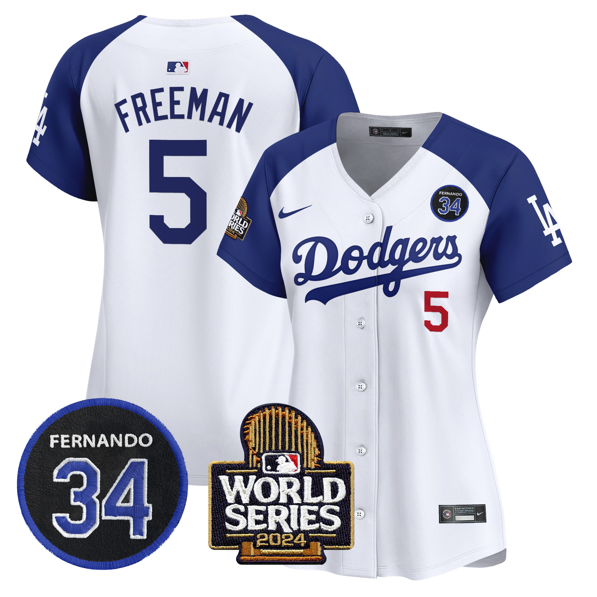 Freddie Freeman Women's Los Angeles Dodgers Fernando Valenzuela & 2024 World Series Patch Vapor Premier Limited Alternate White Jersey V2 - All Stitched