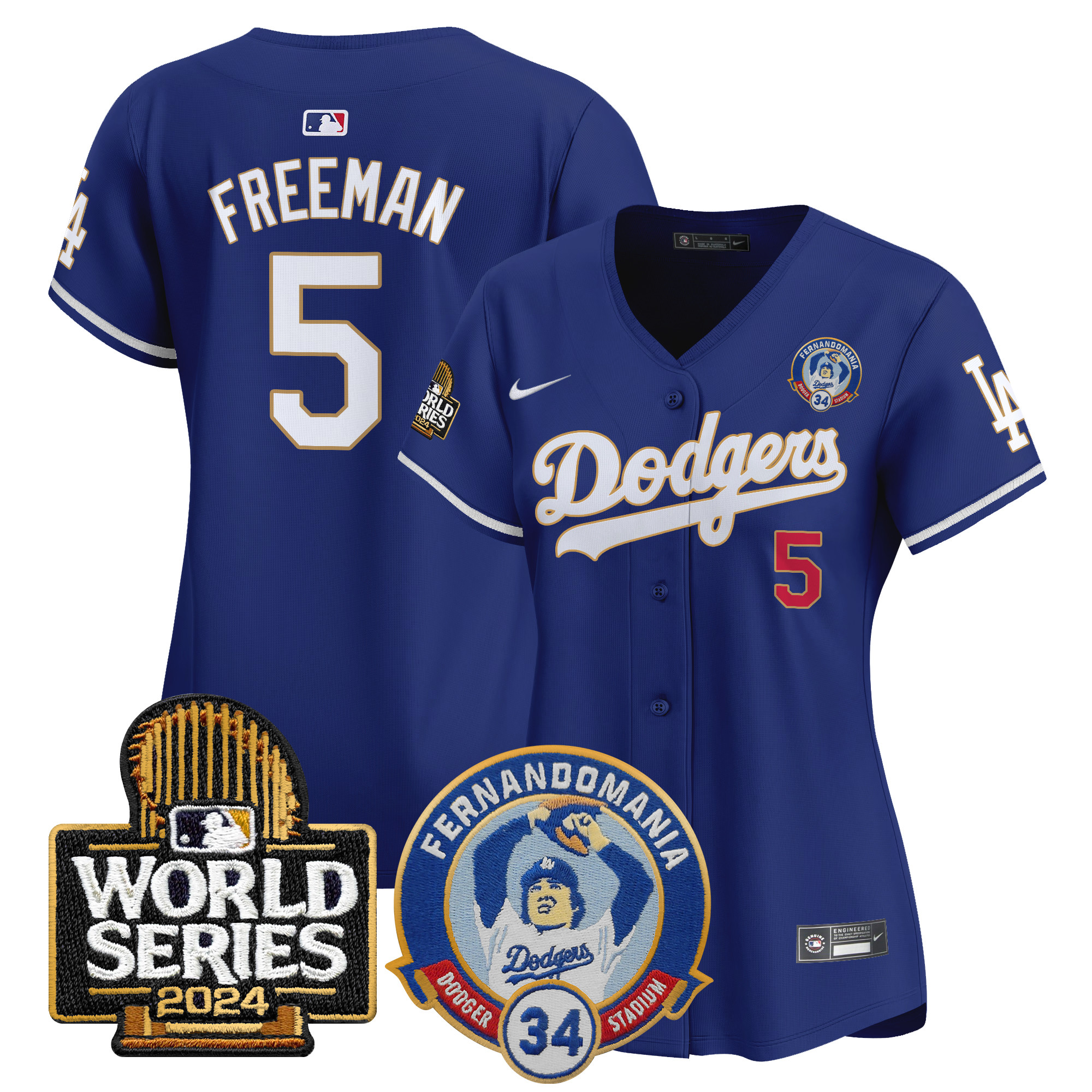 Freddie Freeman Women's Los Angeles Dodgers Fernando Valenzuela & 2024 World Series Patch Vapor Premier Limited Royal Jersey - All Stitched