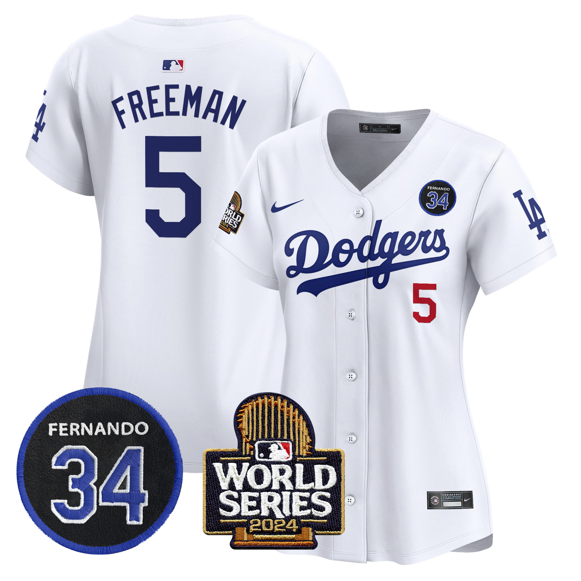 Freddie Freeman Women's Los Angeles Dodgers Fernando Valenzuela & 2024 World Series Patch Vapor Premier Limited White Jersey V2 - All Stitched