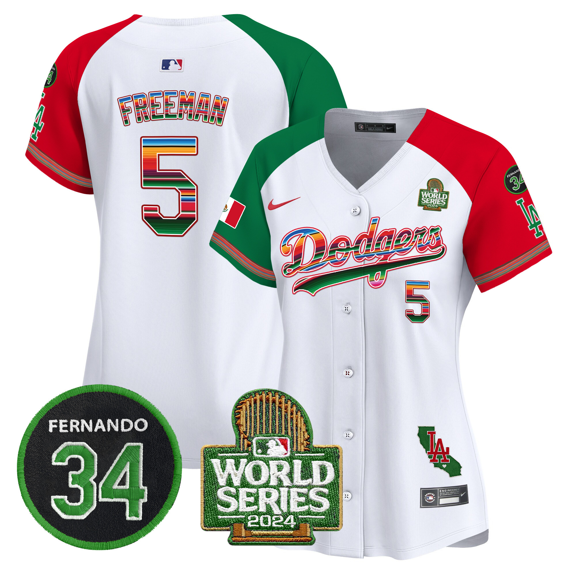 Freddie Freeman Women's Los Angeles Dodgers Mexico Fernando Memorial & 2024 World Series Patch Vapor Premier Limited Alternate Jersey V2 - All Stitched