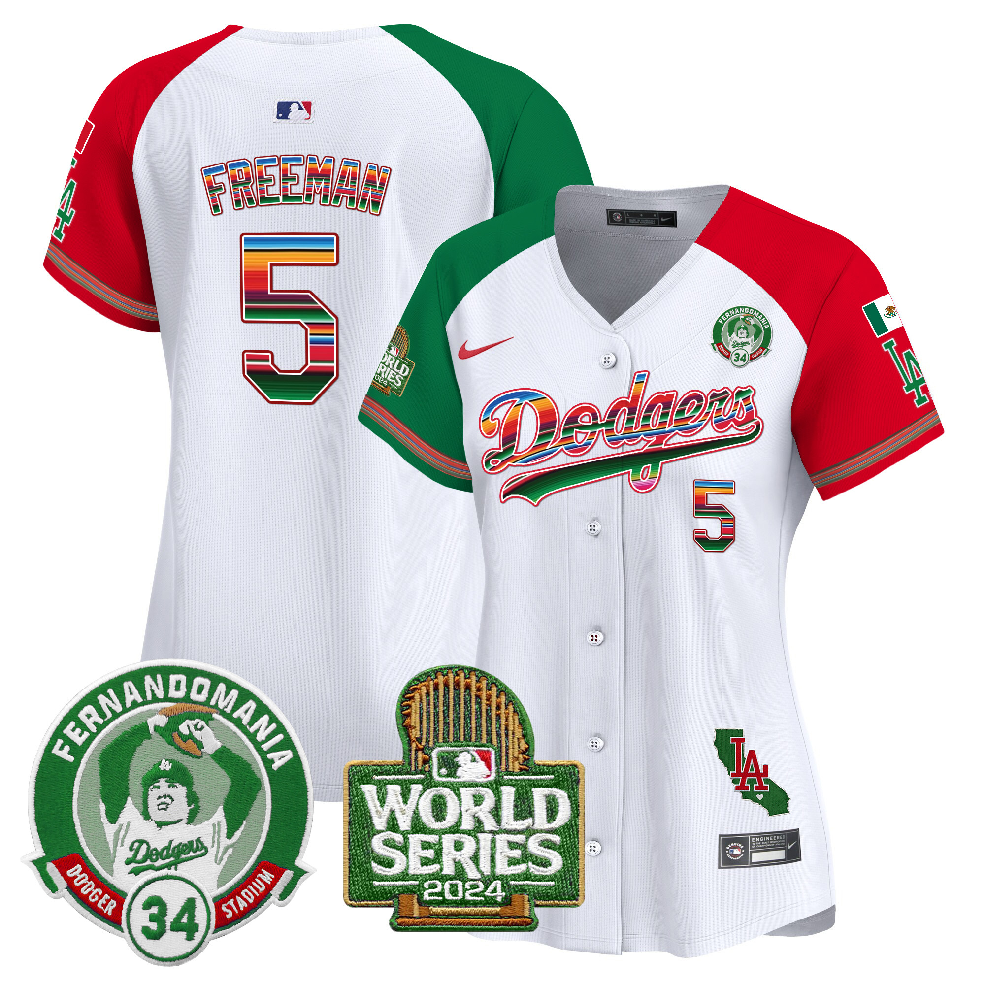Freddie Freeman Women's Los Angeles Dodgers Mexico Fernando Valenzuela & 2024 World Series Patch Vapor Premier Limited Alternate Jersey - All Stitched