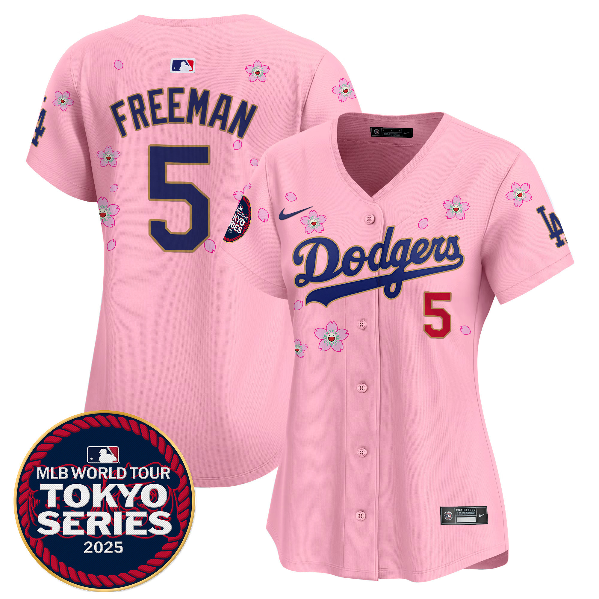 Freddie Freeman Women's Los Angeles Dodgers Tokyo Series 2025 Gold Trim Vapor Premier Limited Cherry Blossom Jersey - Stitched